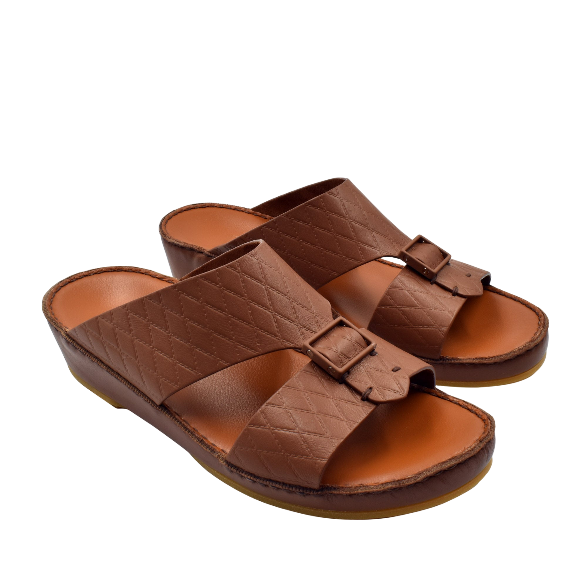 Private Collection luxury leather sandals in brown with quilted straps and buckle detail