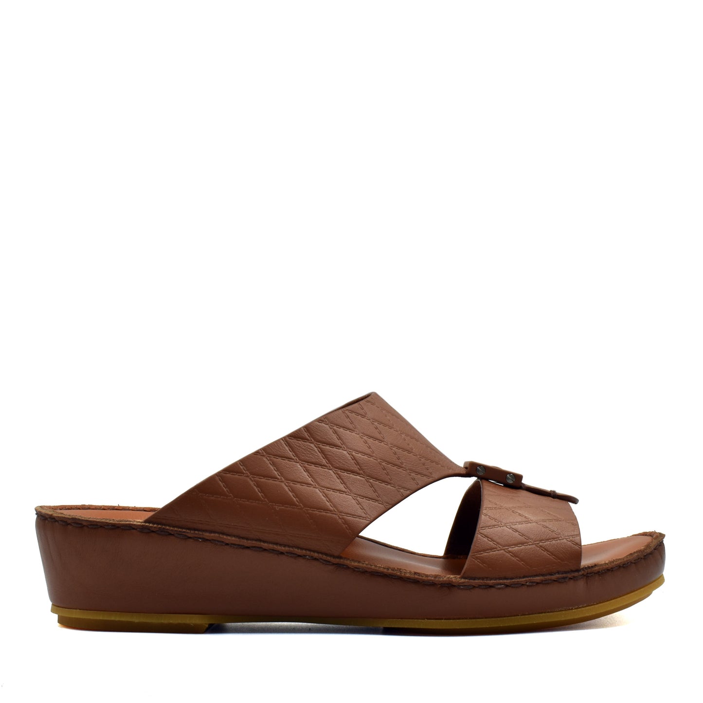 Brown luxury leather sandals with quilted design and low wedge heel from Private Collection