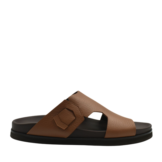 Brown luxury leather sandals with black sole and wide straps from private collection