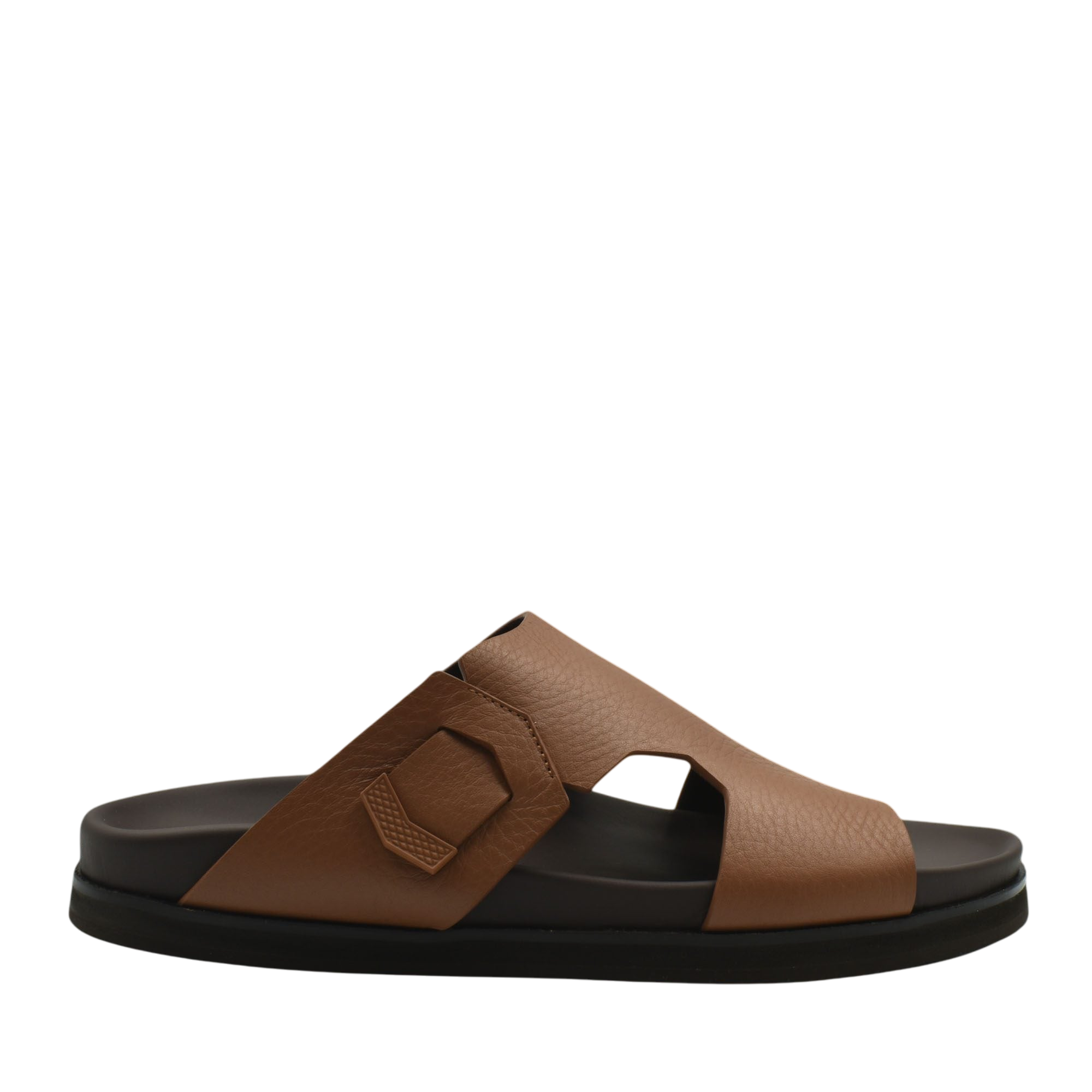 Brown luxury leather sandals with black sole and wide straps from private collection