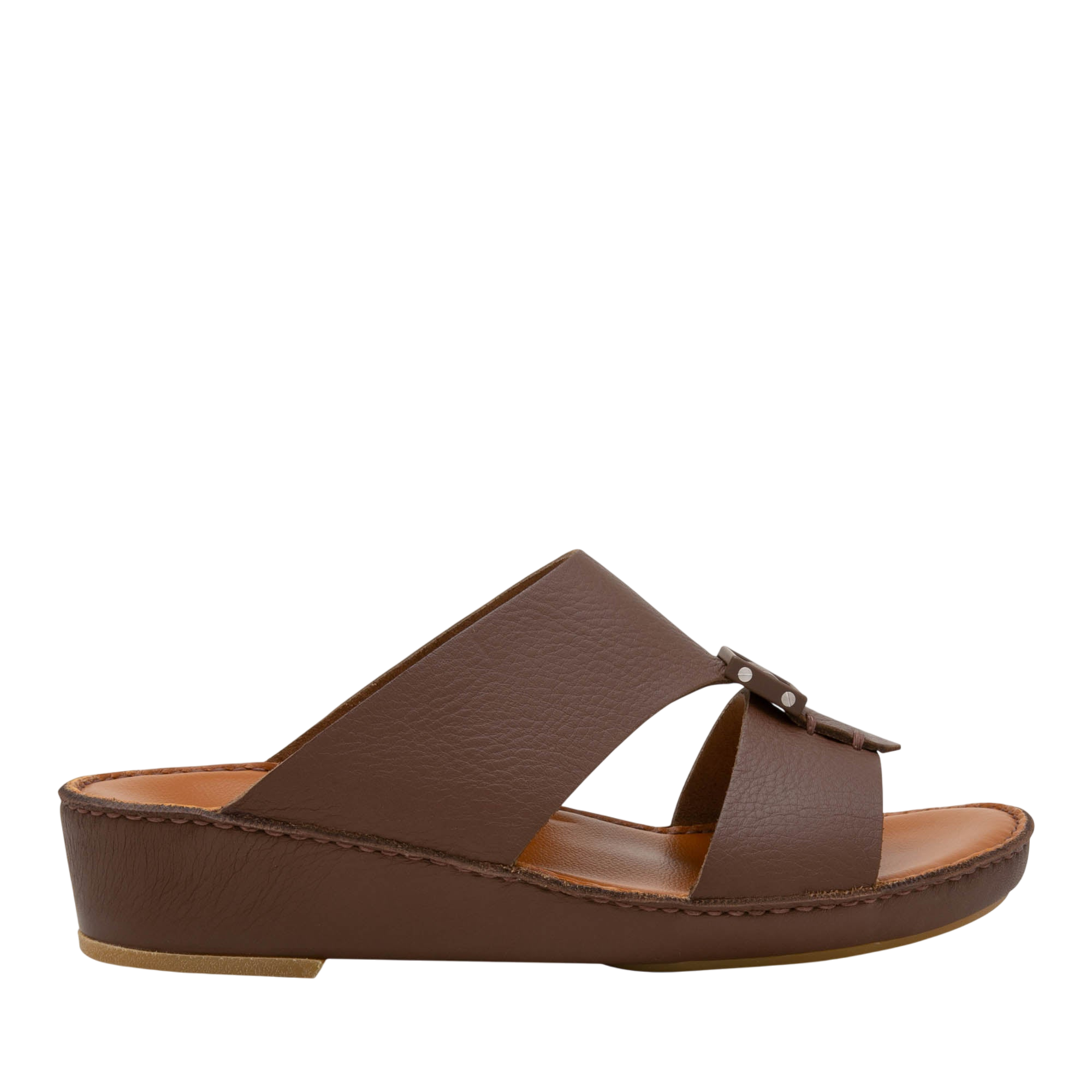 Private Collection brown luxury leather sandals with cushioned footbed and low wedge heel