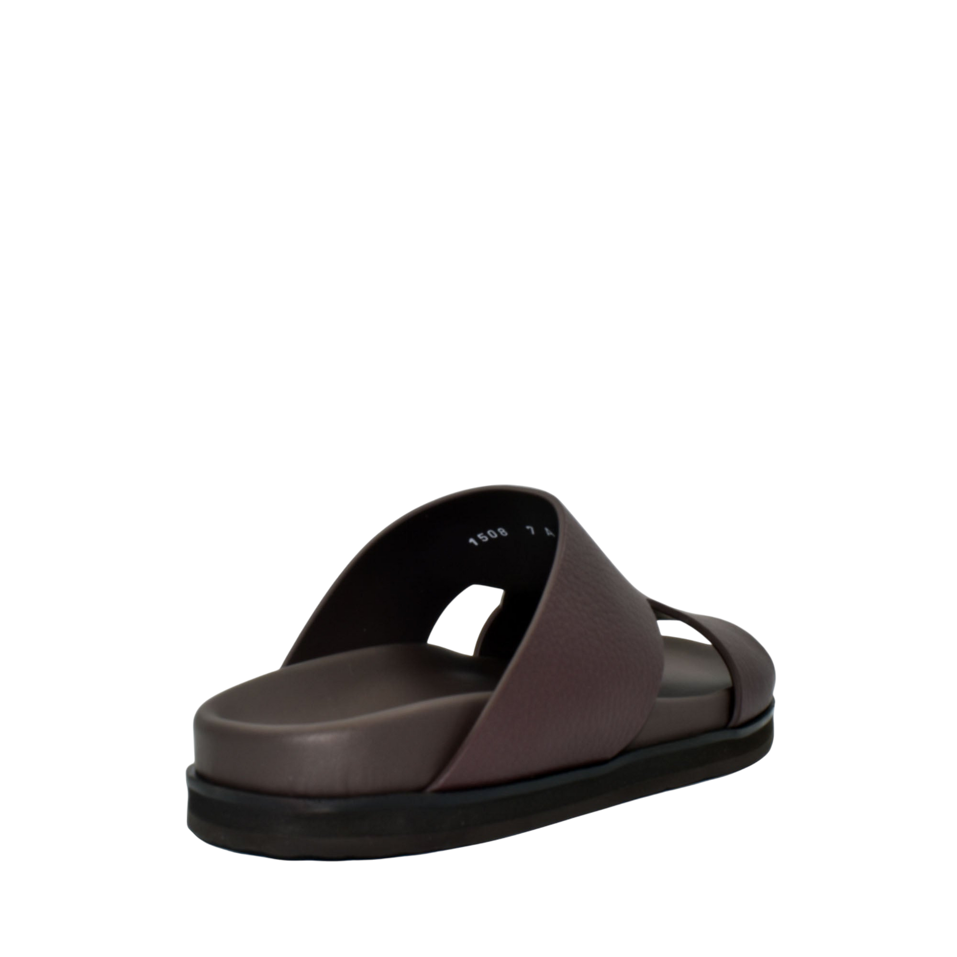 Brown luxury leather sandals slide with cushioned sole and open toe design from private collection