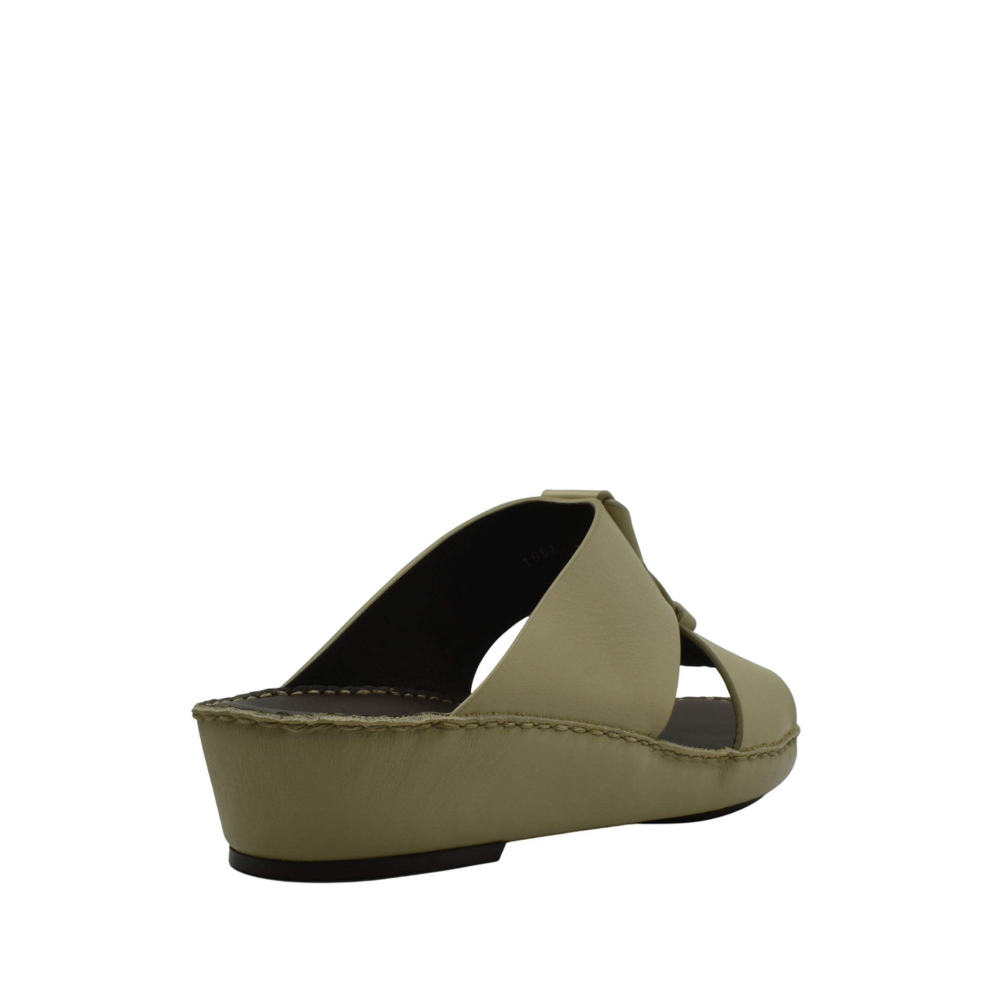 Beige luxury leather sandals slip-on with open toe and low wedge heel from private collection