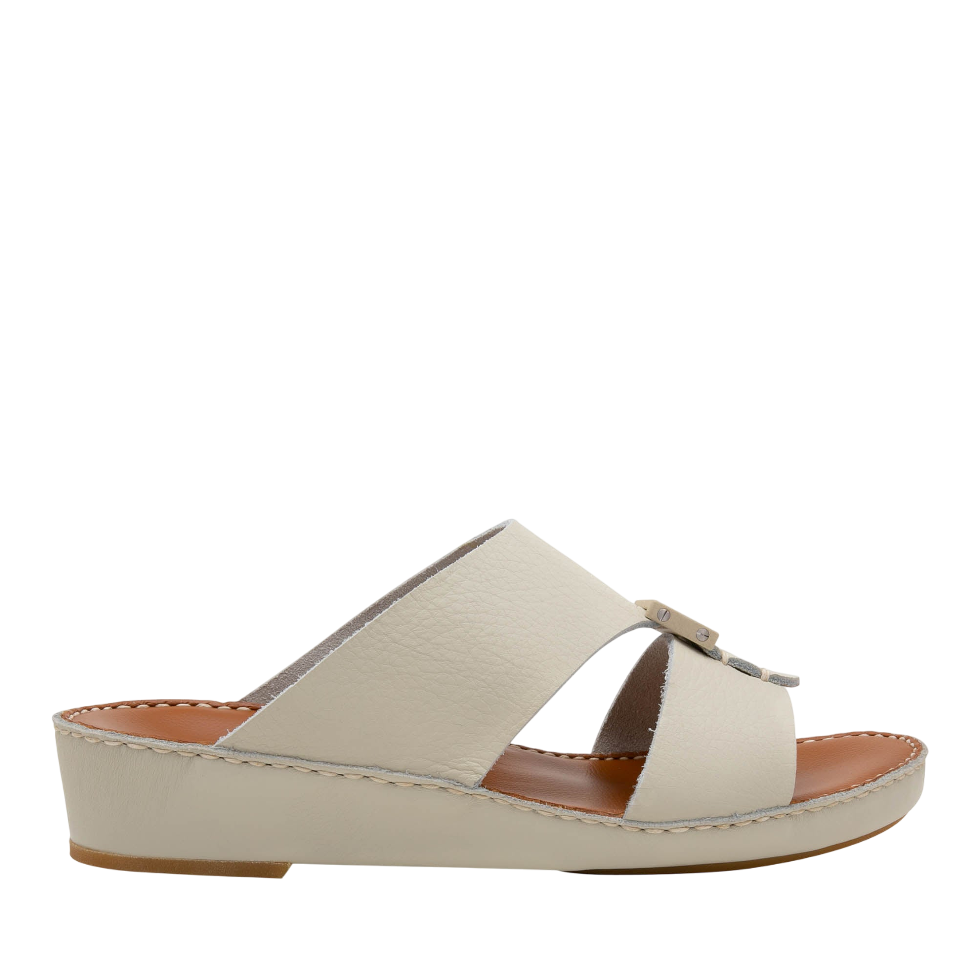 Private Collection luxury leather sandals in beige with cushioned sole and slip-on design