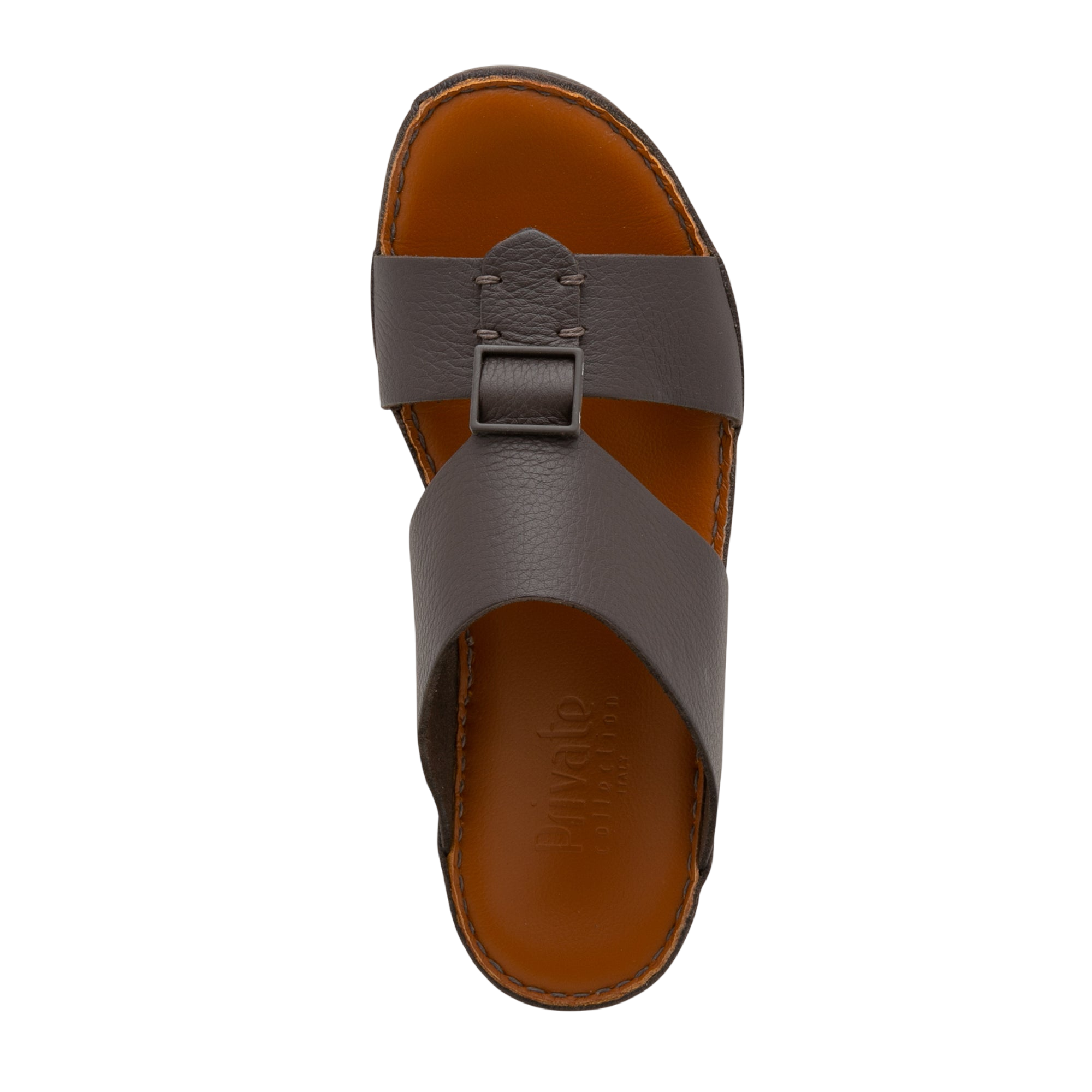Private Collection luxury leather sandals with brown straps and cushioned footbed for comfort