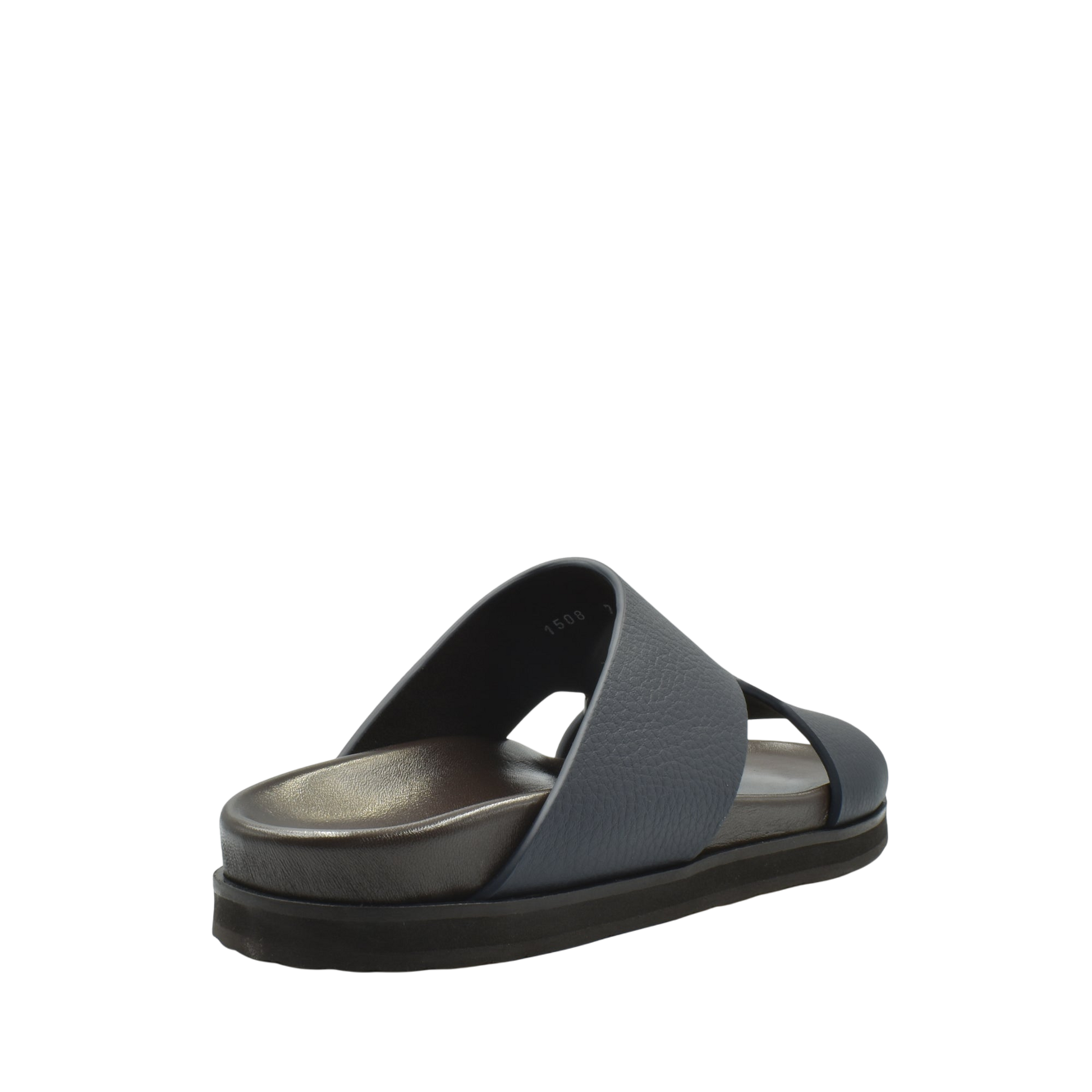 Blue and black luxury leather sandals with cushioned sole and open toe design