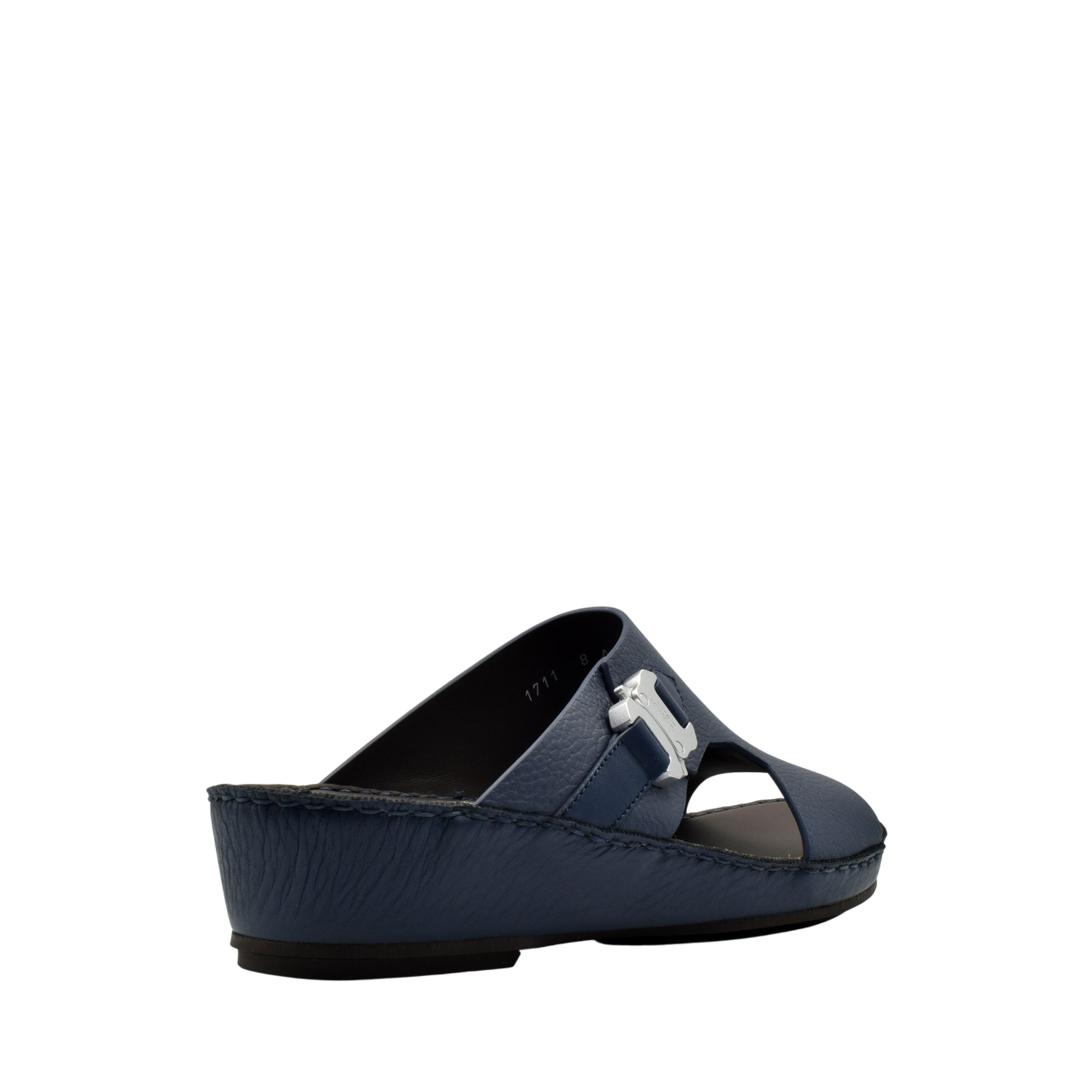 Private Collection navy blue luxury leather sandals with wedge heel and open toe design