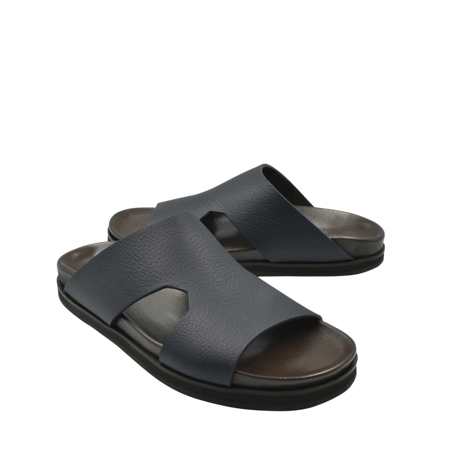 Black luxury leather sandals with wide straps and cushioned soles from Private Collection