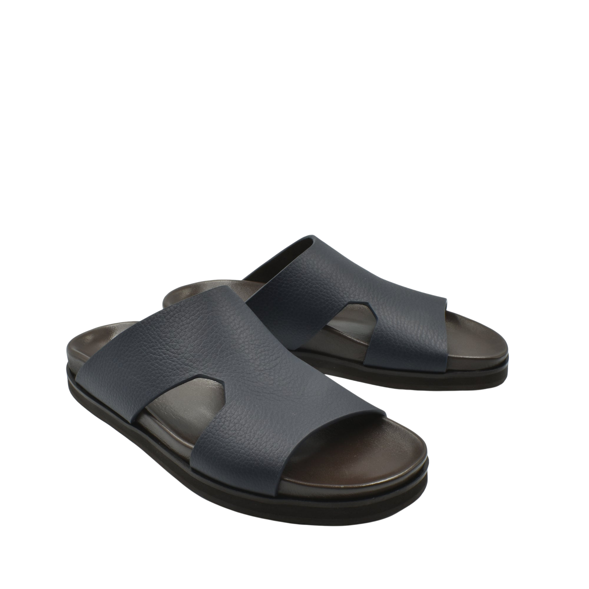 Pair of black luxury leather sandals with open toe design and cushioned footbed