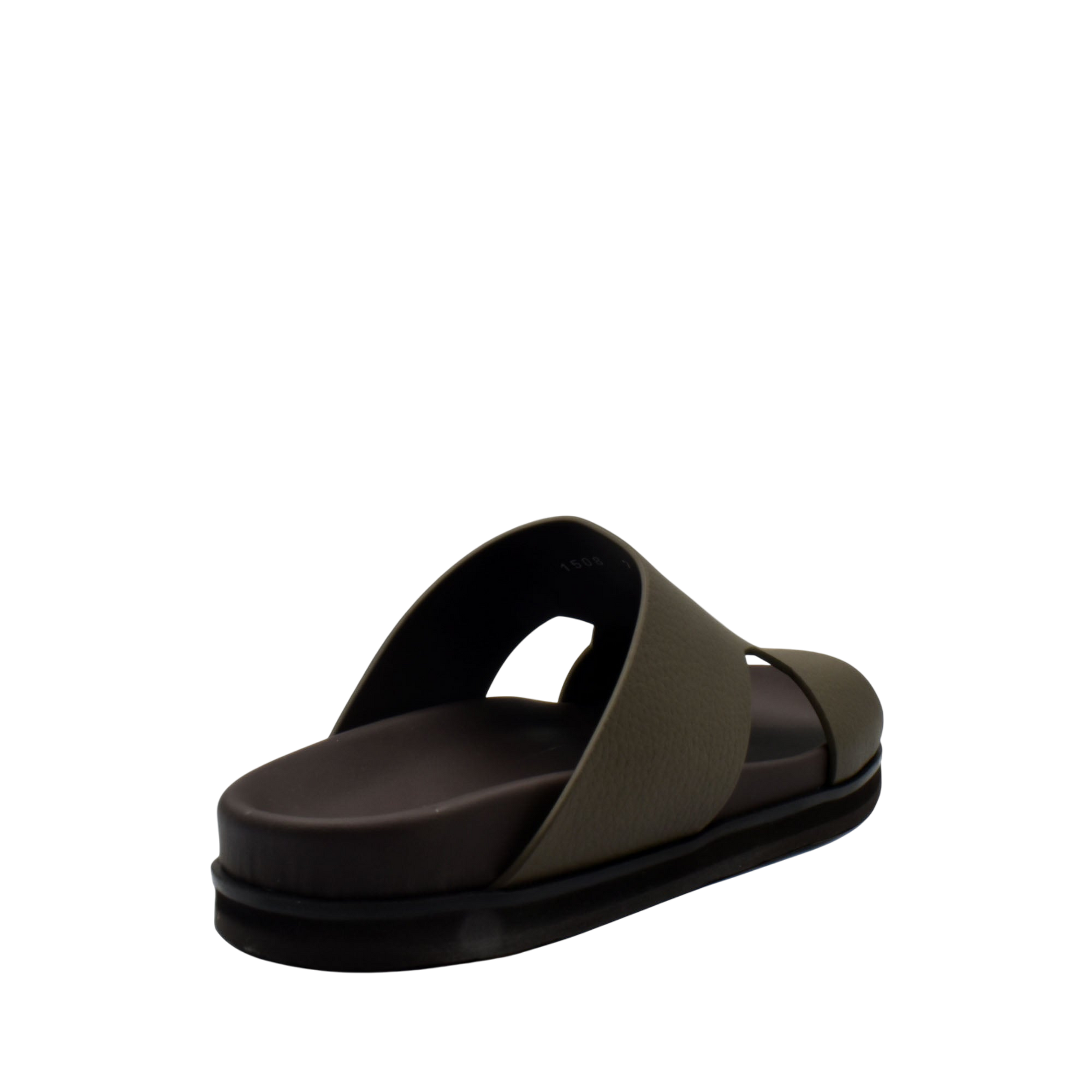 Single brown luxury leather sandals slide with thick cushioned sole from private collection