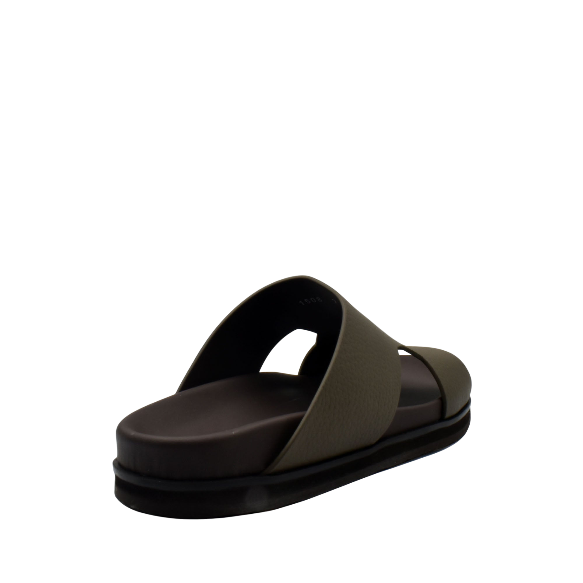 Single brown luxury leather sandals slide with thick cushioned sole from private collection