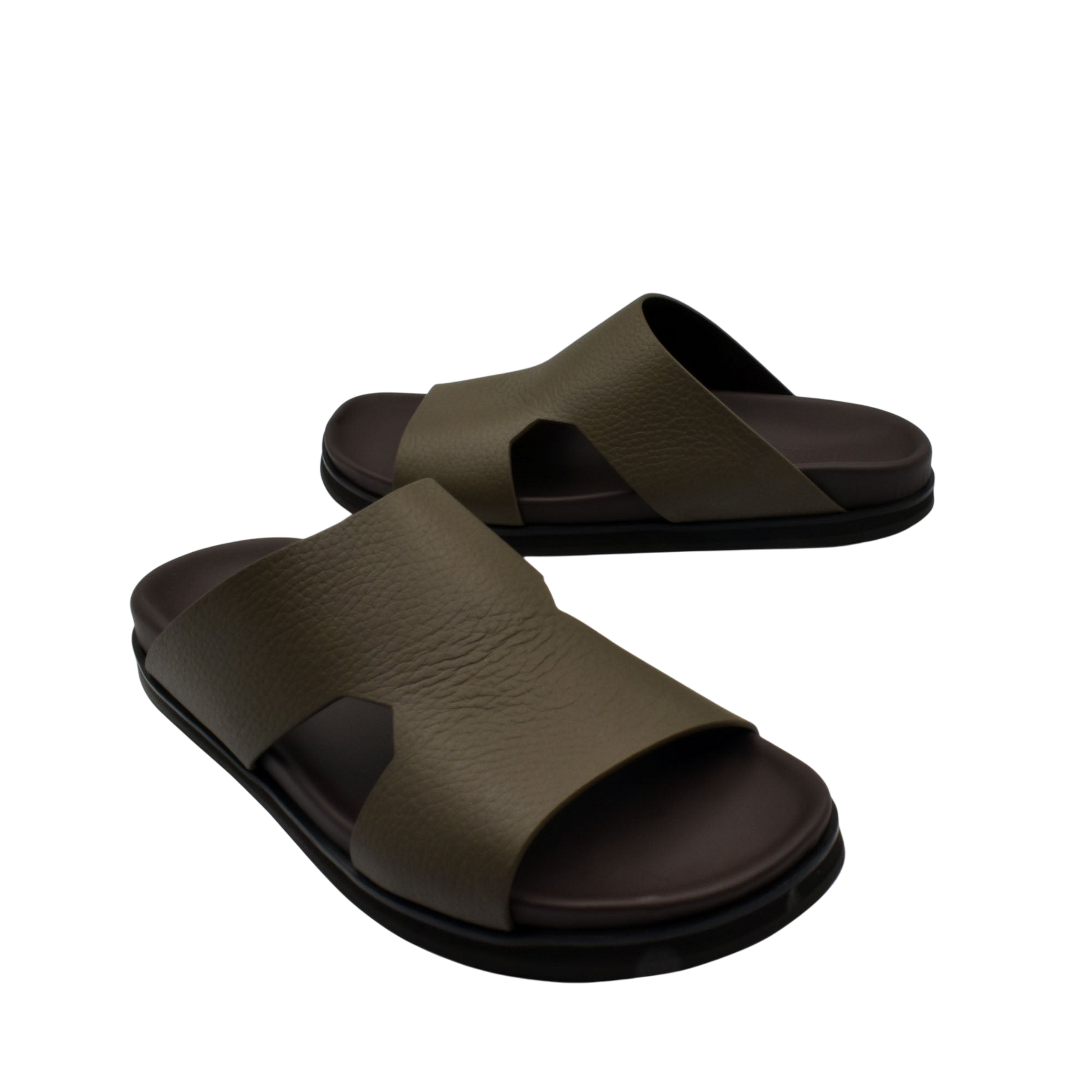 Private collection luxury leather sandals with wide straps and cushioned black soles