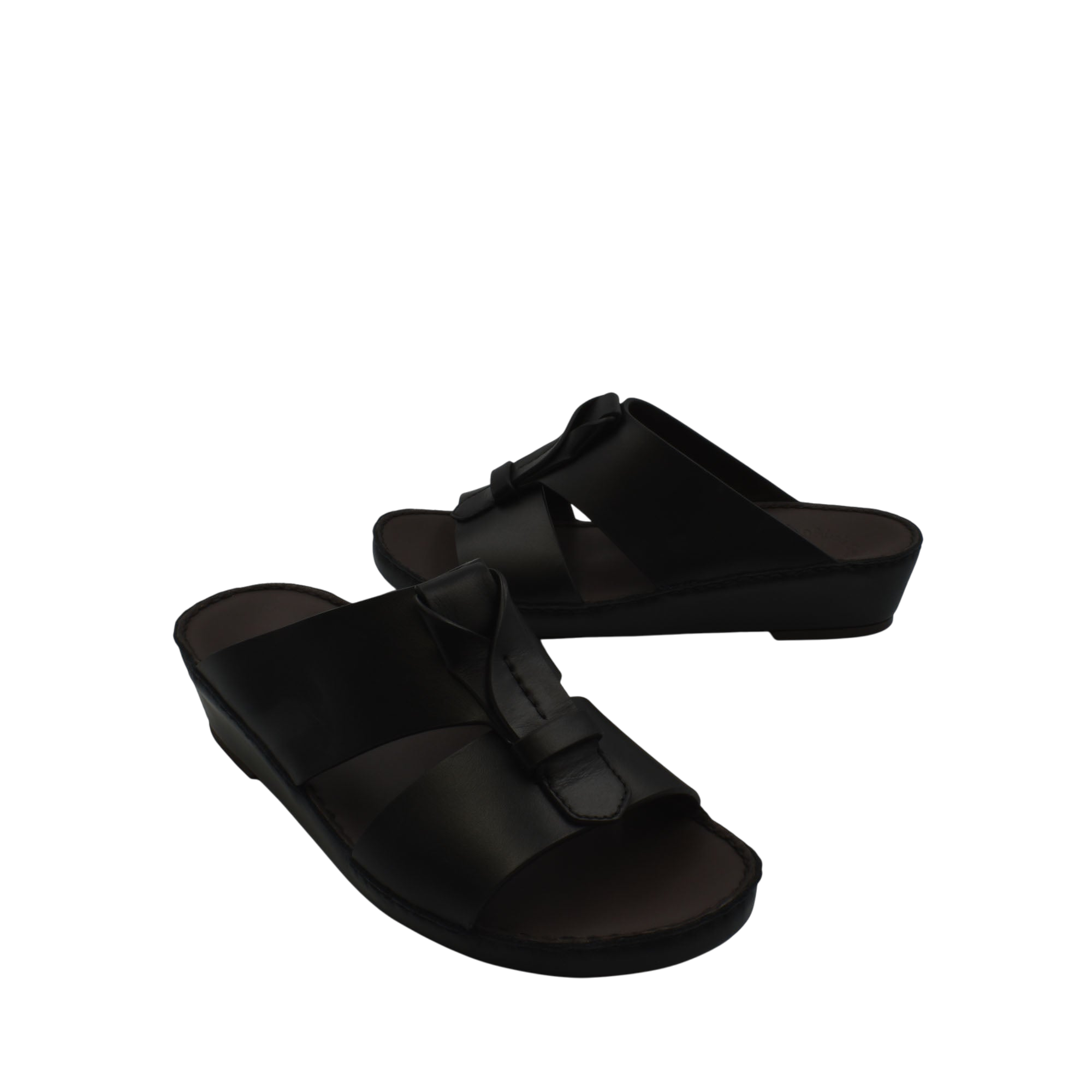Black luxury leather sandals with cushioned sole and adjustable straps from private collection