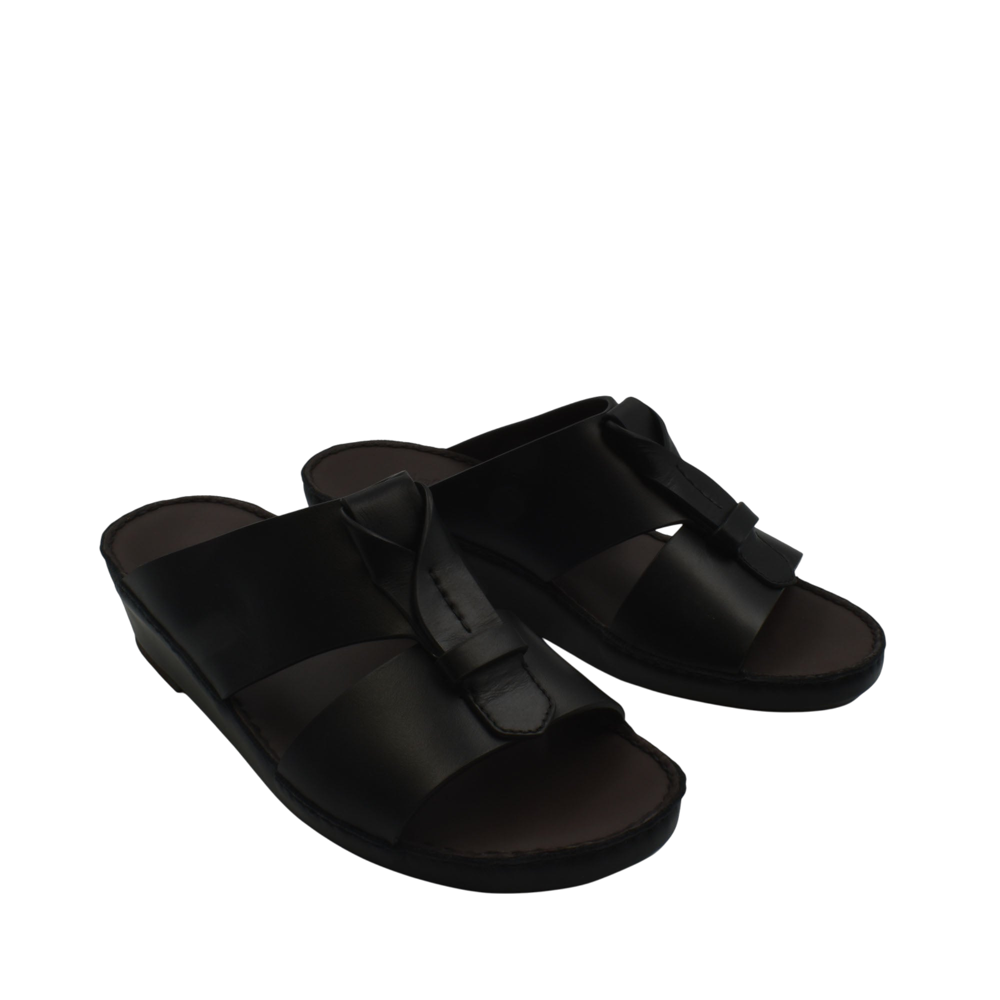 Black luxury leather sandals with open toe design and cushioned footbed for comfortable wear