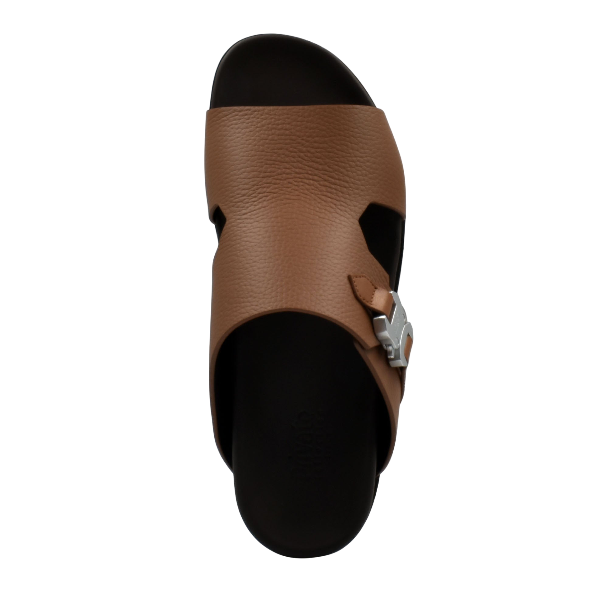 Private Collection brown luxury leather sandals with adjustable buckle and black sole