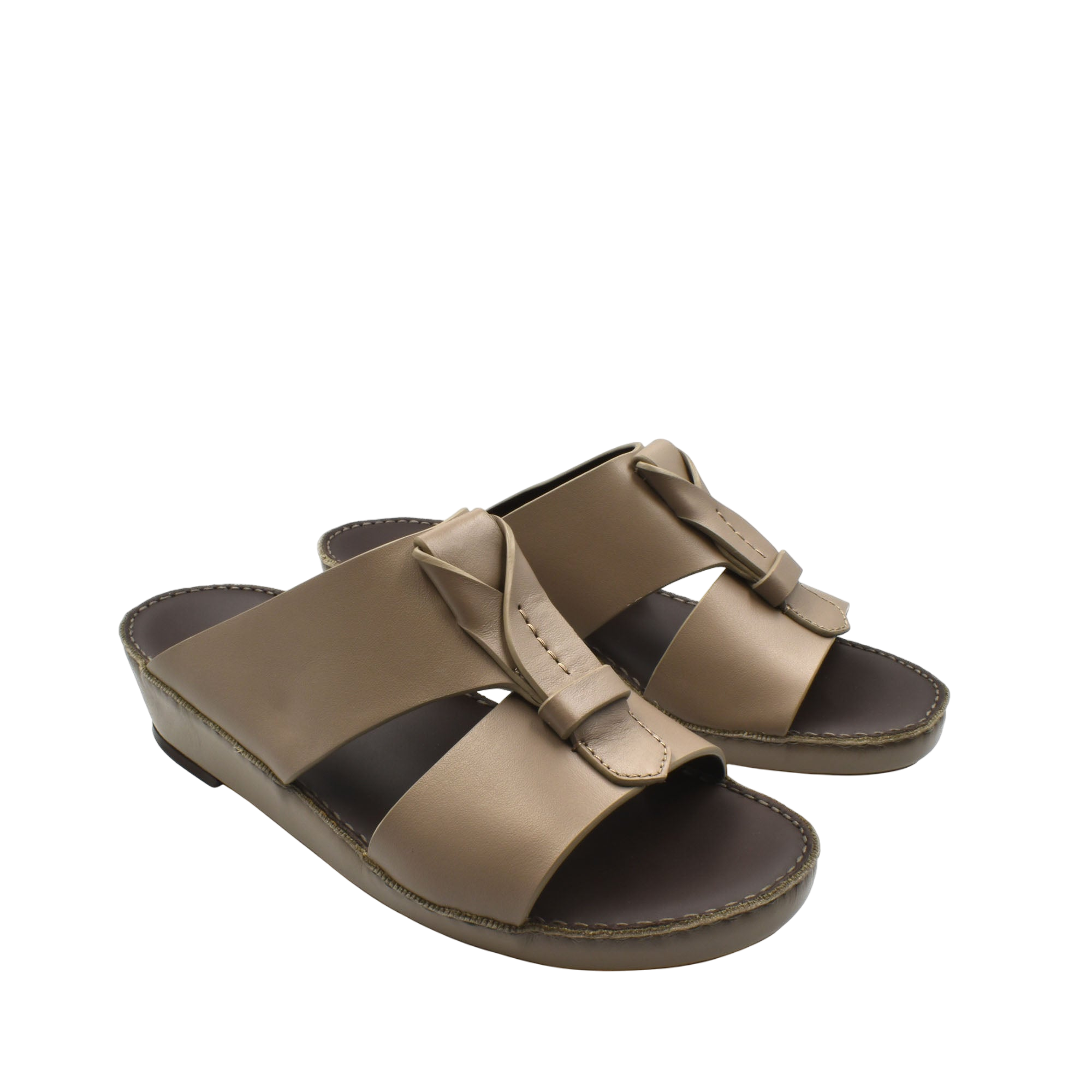 Brown luxury leather sandals with stitched detailing and a comfortable sole from Private Collection