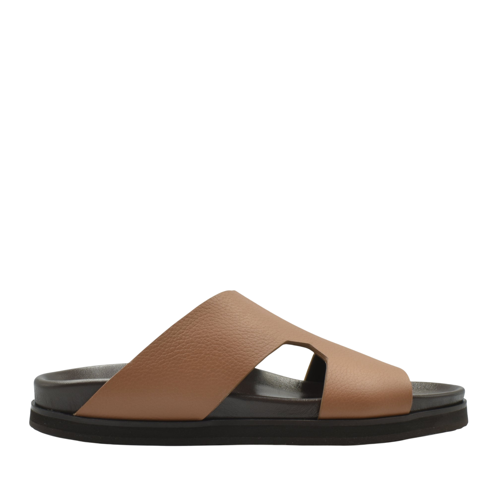 Brown luxury leather sandals with open toe design and black sole from private collection