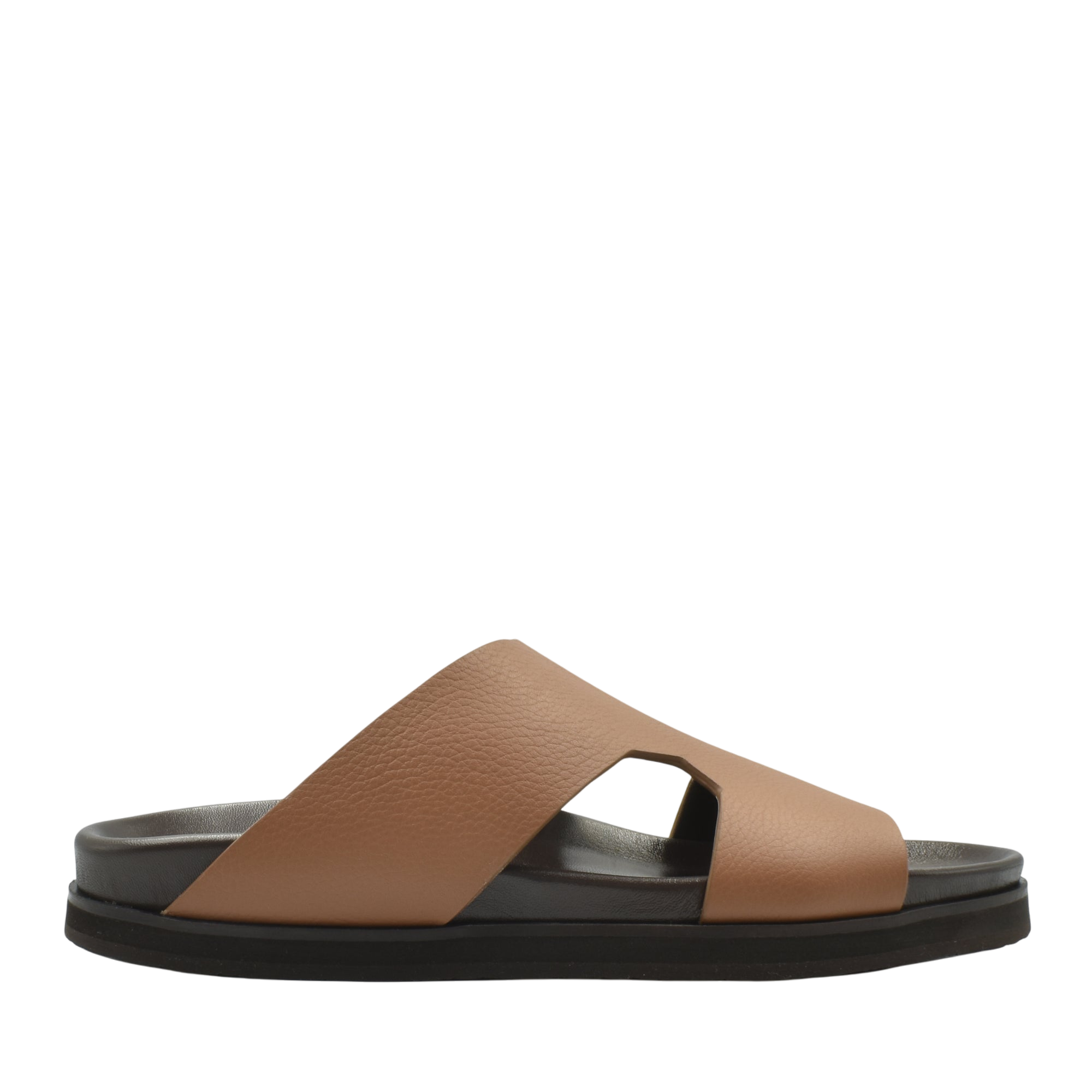Brown luxury leather sandals with open toe design and black sole from private collection