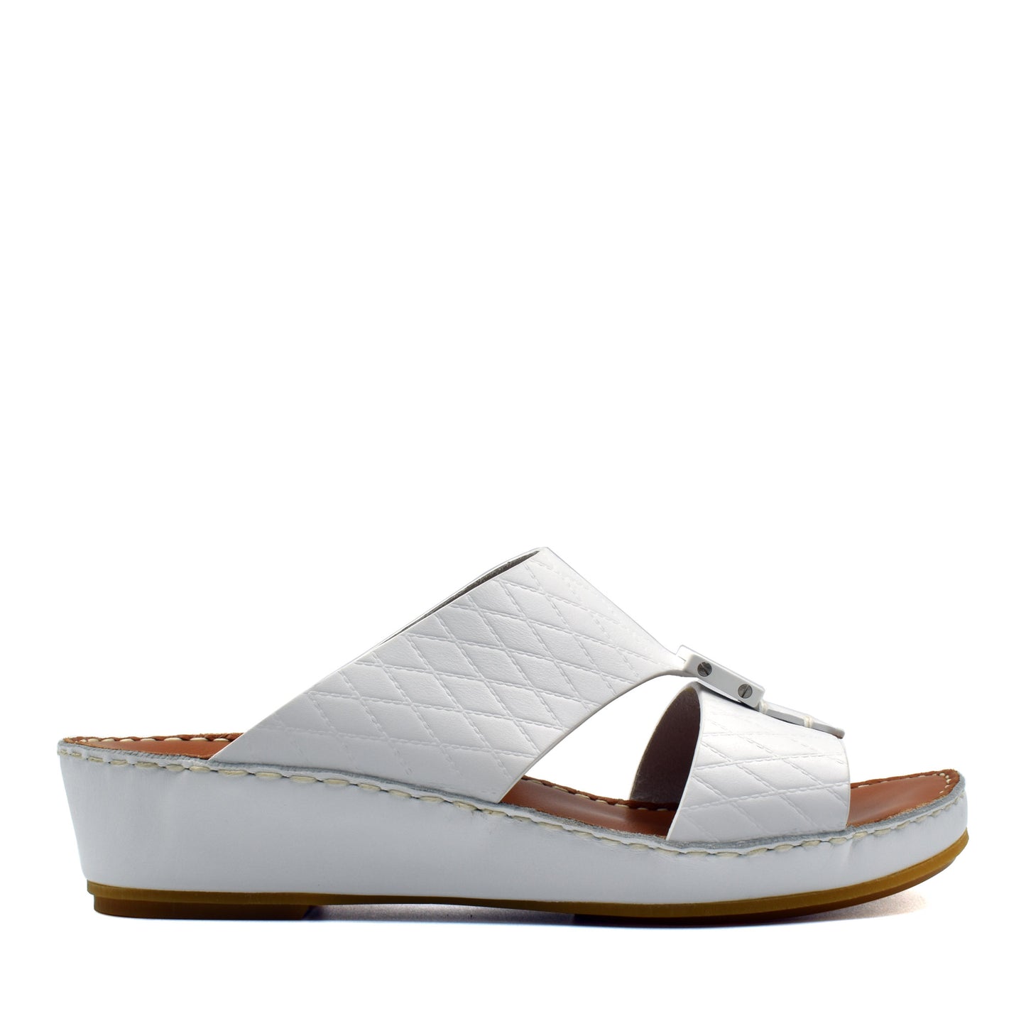 White quilted luxury leather sandals with a wedge sole from Private Collection
