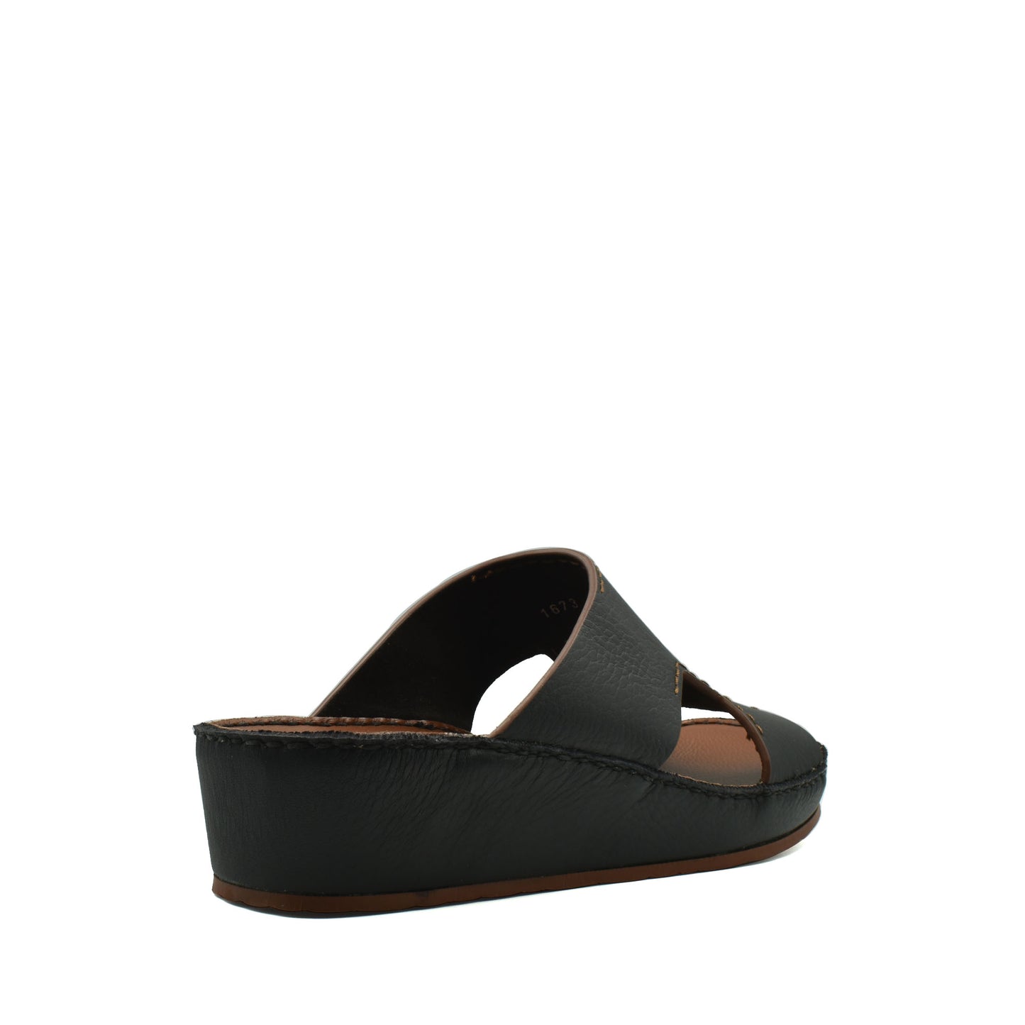 Black luxury leather slide sandals with a low wedge heel from Private Collection