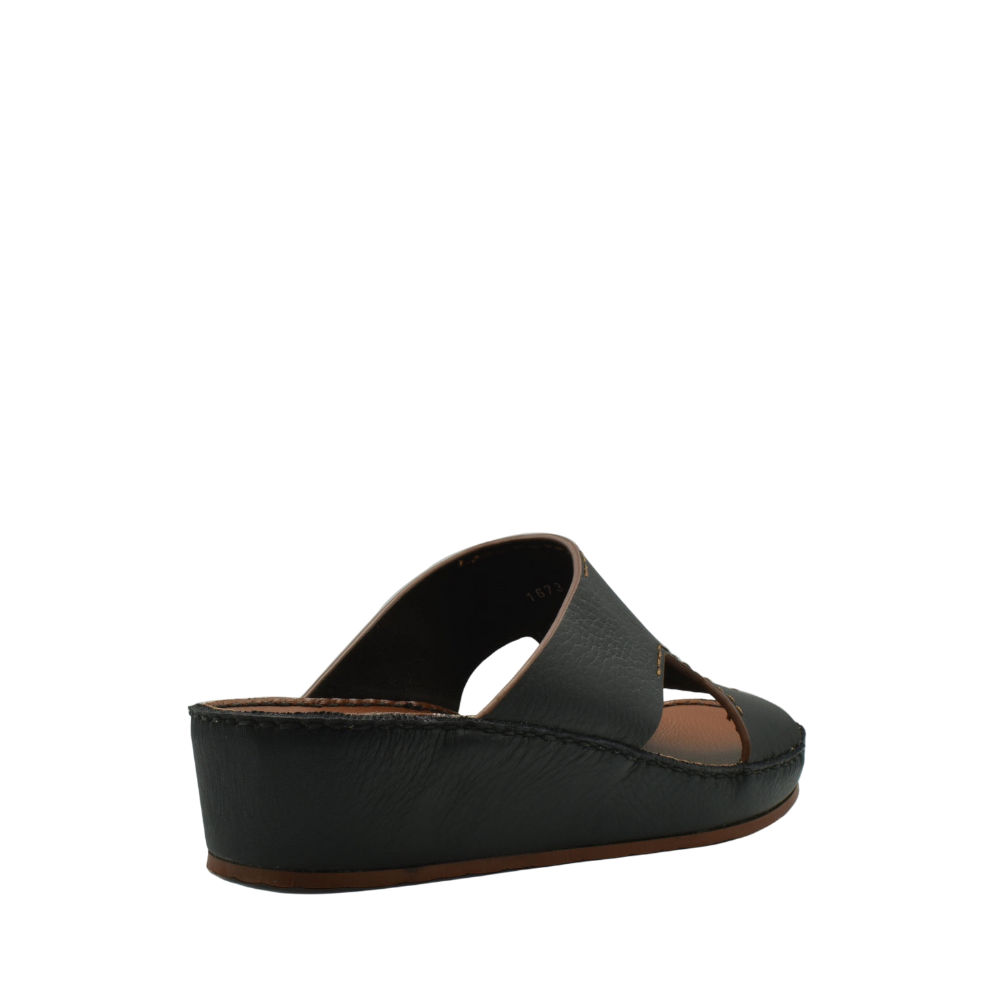 Black luxury leather slide sandals with a low wedge heel from Private Collection