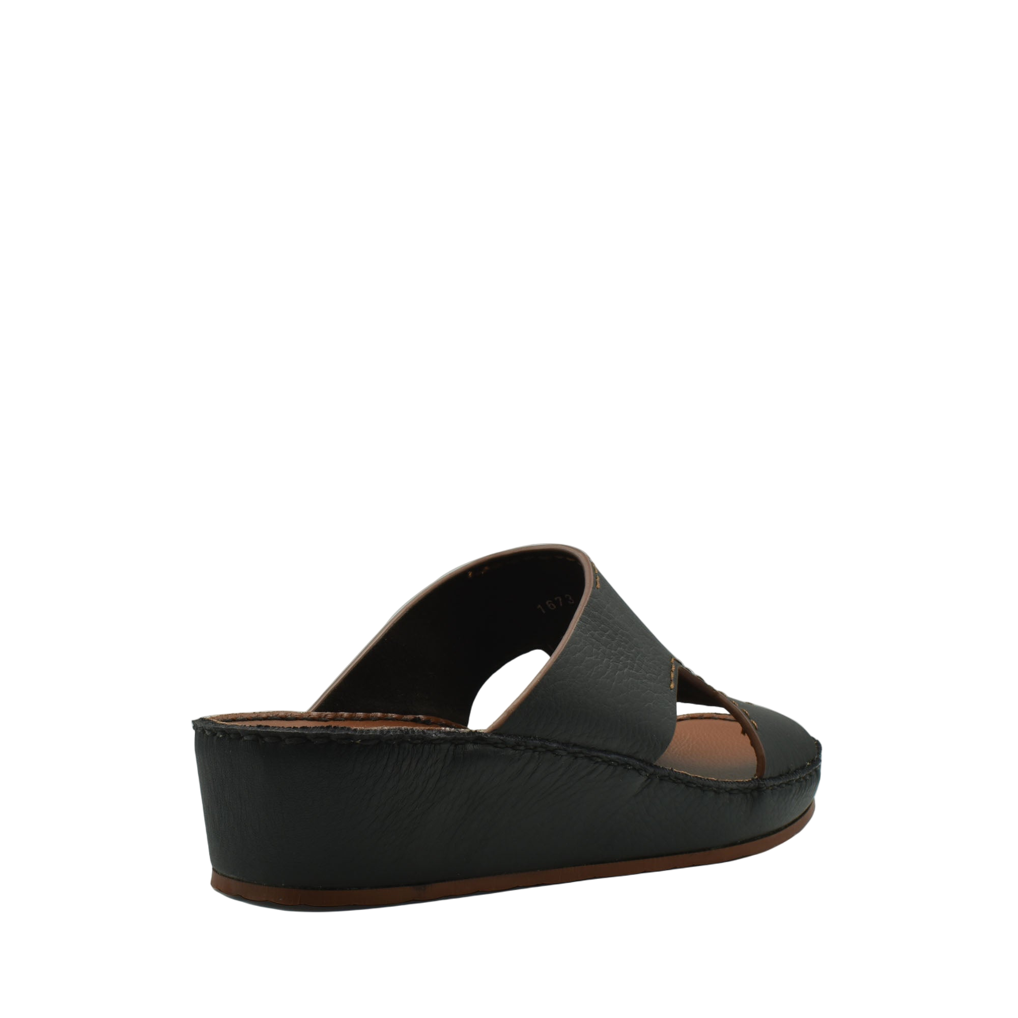 Black luxury leather slide sandals with a low wedge heel from Private Collection