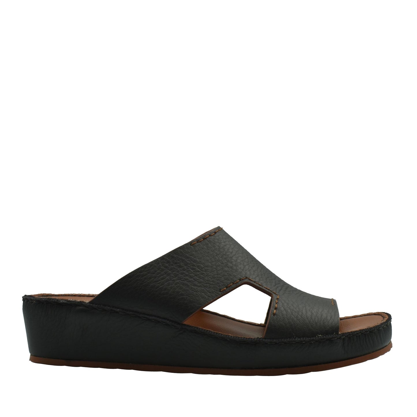 Black luxury leather slide sandals with cushioned sole and open toe design from Private collection