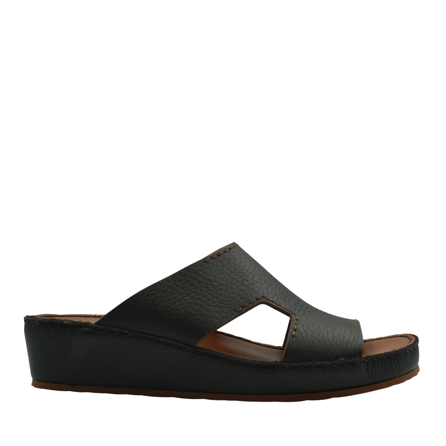 Black luxury leather slide sandals with cushioned sole and open toe design from Private collection