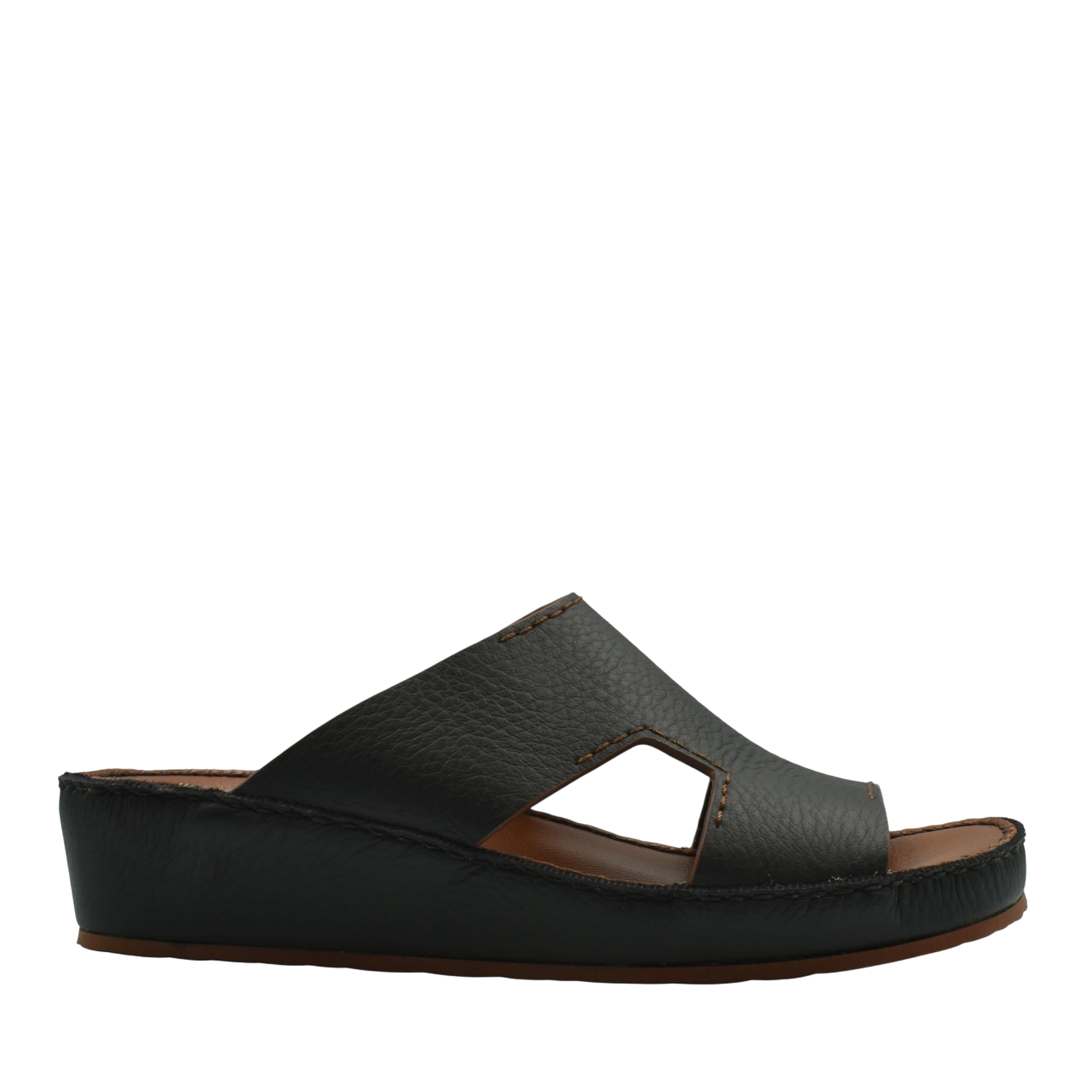 Black luxury leather slide sandals with cushioned sole and open toe design from Private collection