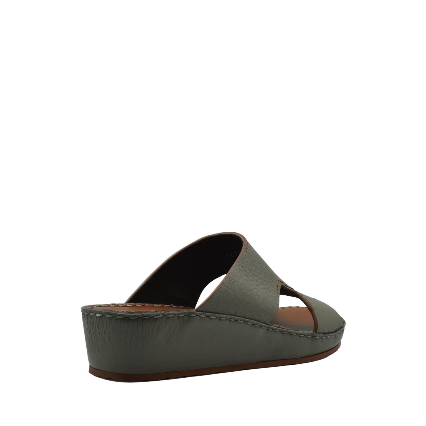Gray luxury leather slide sandals with cushioned wedge sole from Private Collection