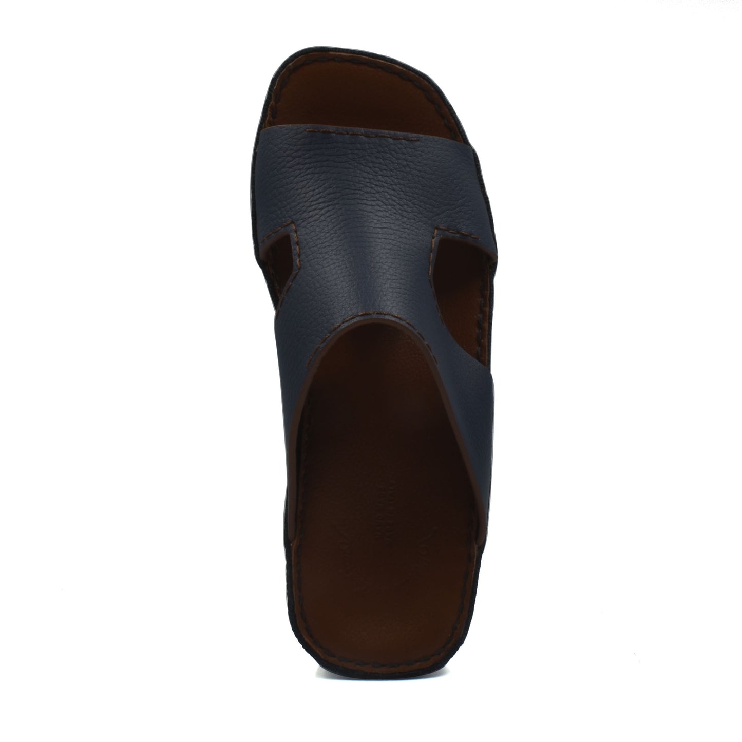 Black luxury leather slide sandals with open toe and cushioned sole from private collection
