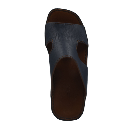 Black luxury leather slide sandals with open toe and cushioned sole from private collection