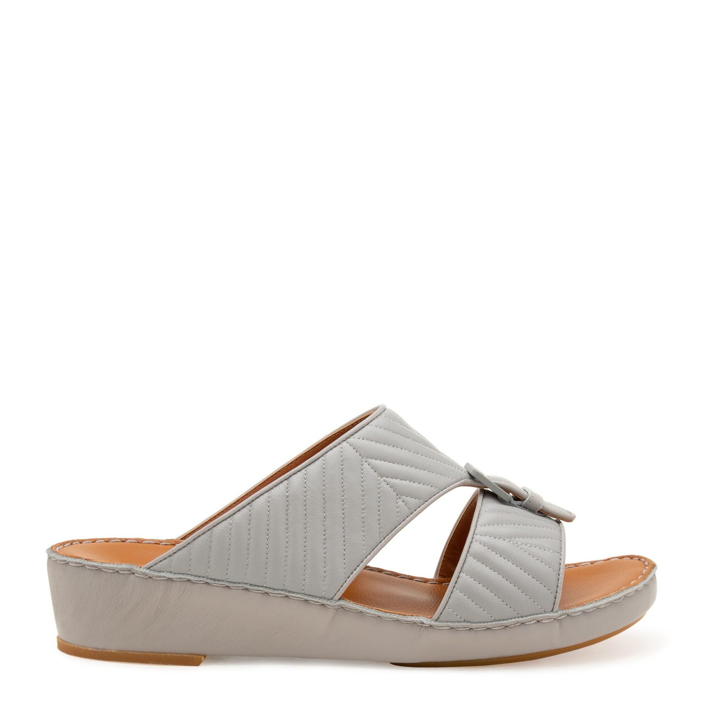 Gray luxury matelasse footwear slide sandal with wedge heel and quilted design