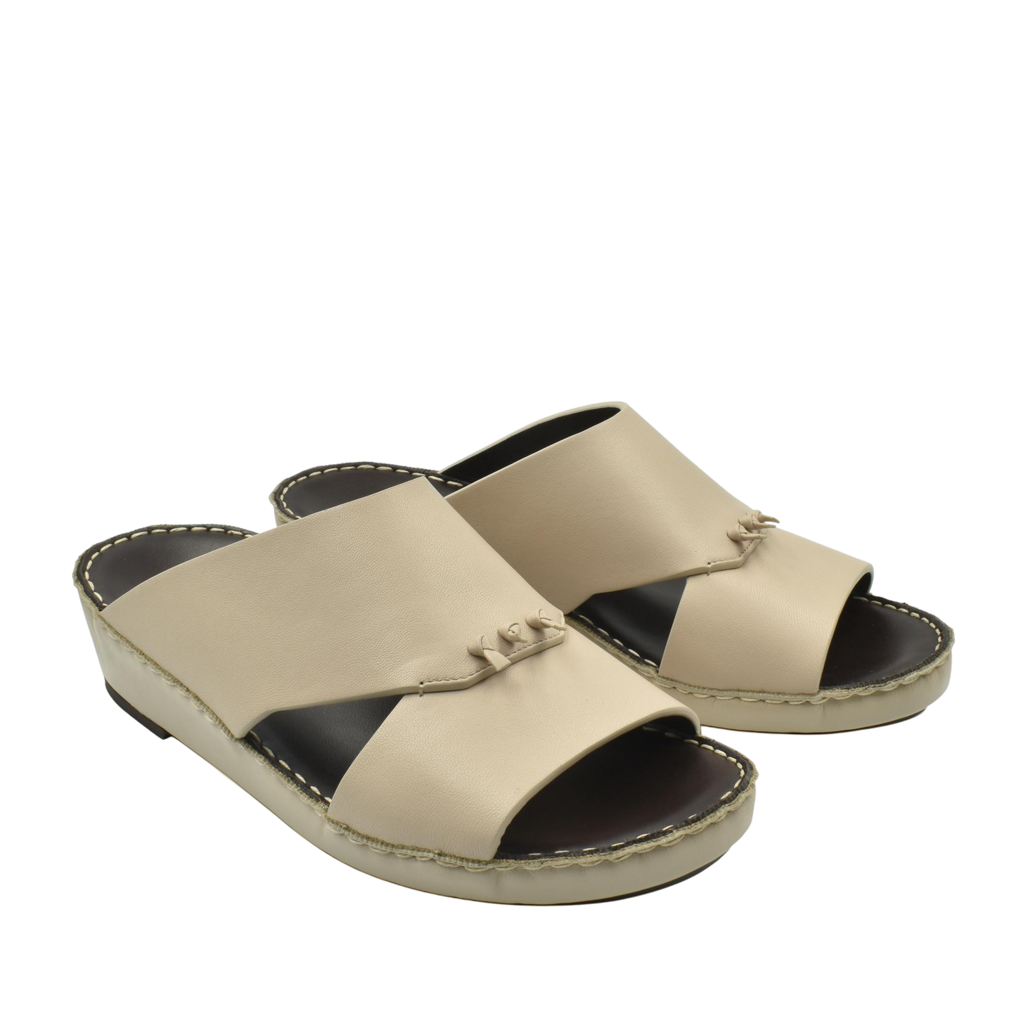 Beige luxury nappa leather sandal with open toe and stitched sole from Private Collection