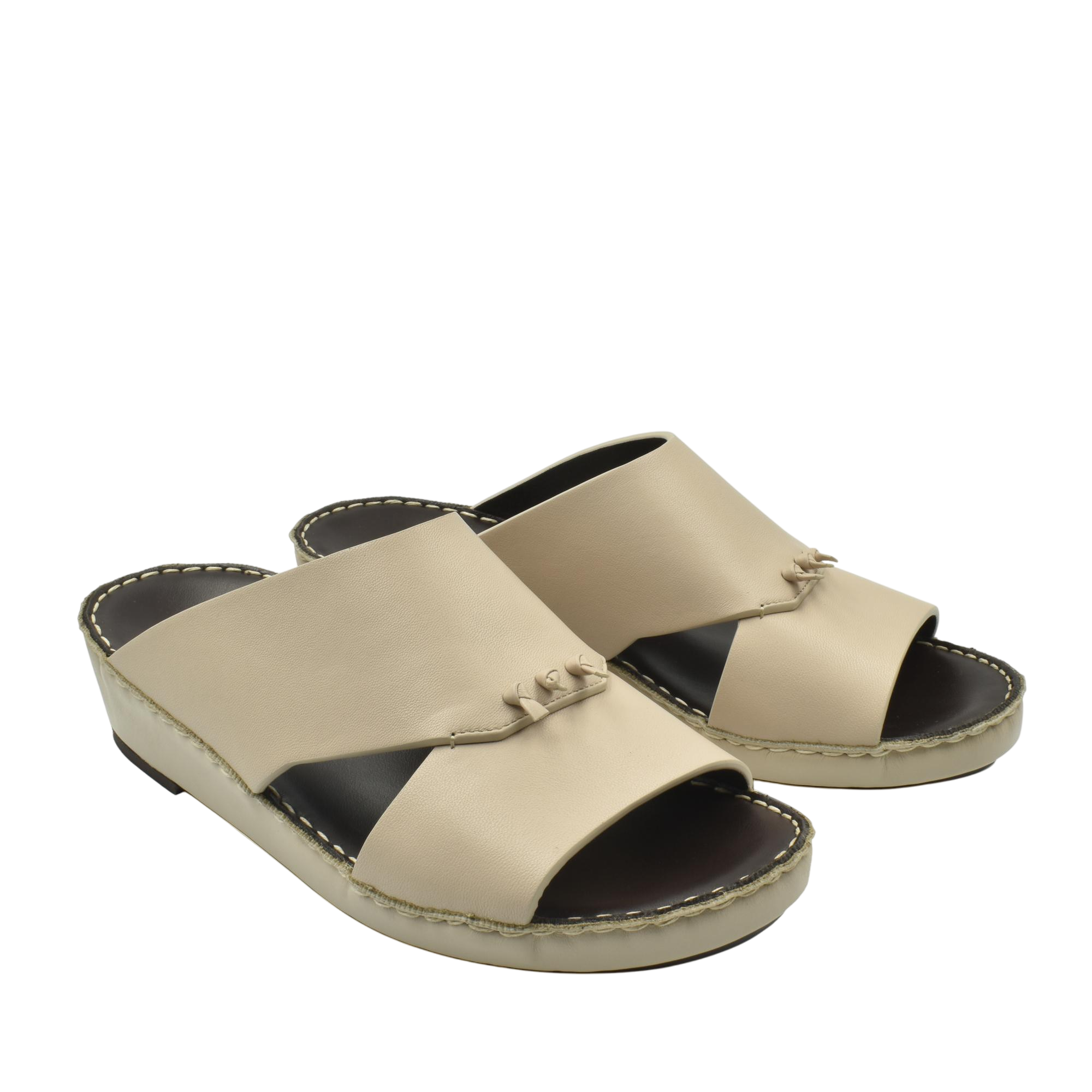 Beige luxury nappa leather sandal with open toe and stitched sole from Private Collection