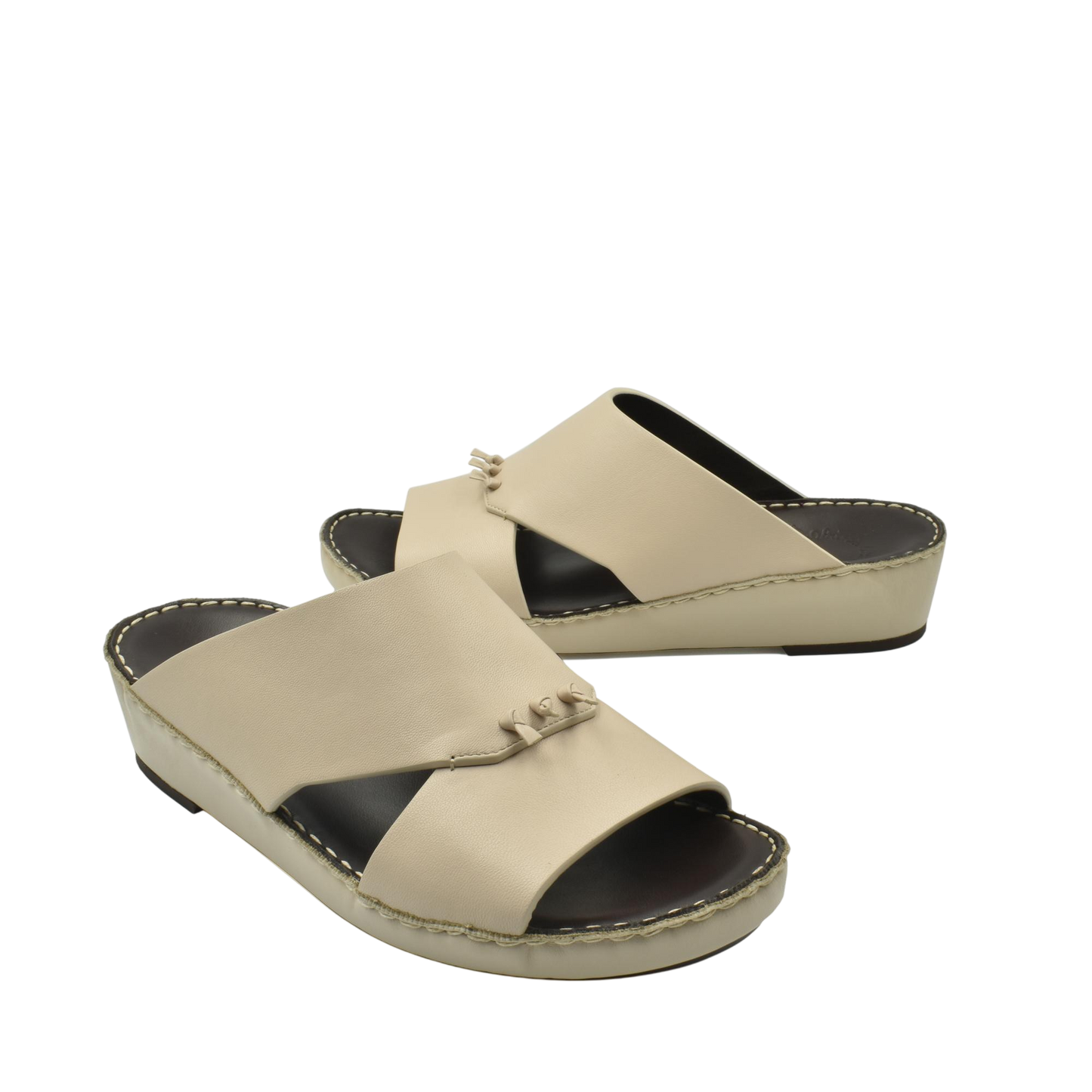 Beige luxury nappa leather sandal with open toe and cushioned sole from private collection