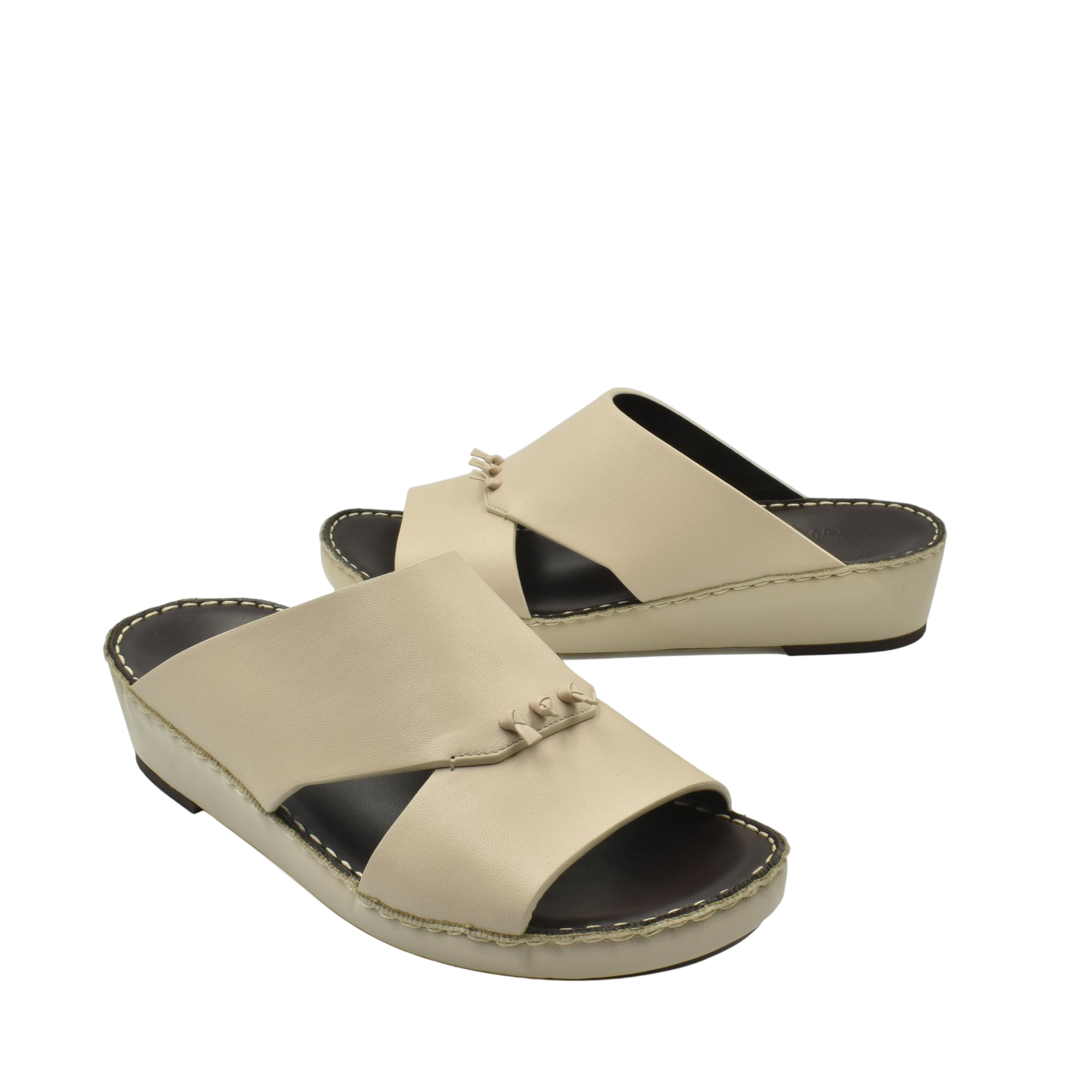 Beige luxury nappa leather sandal with open toe and cushioned sole from private collection