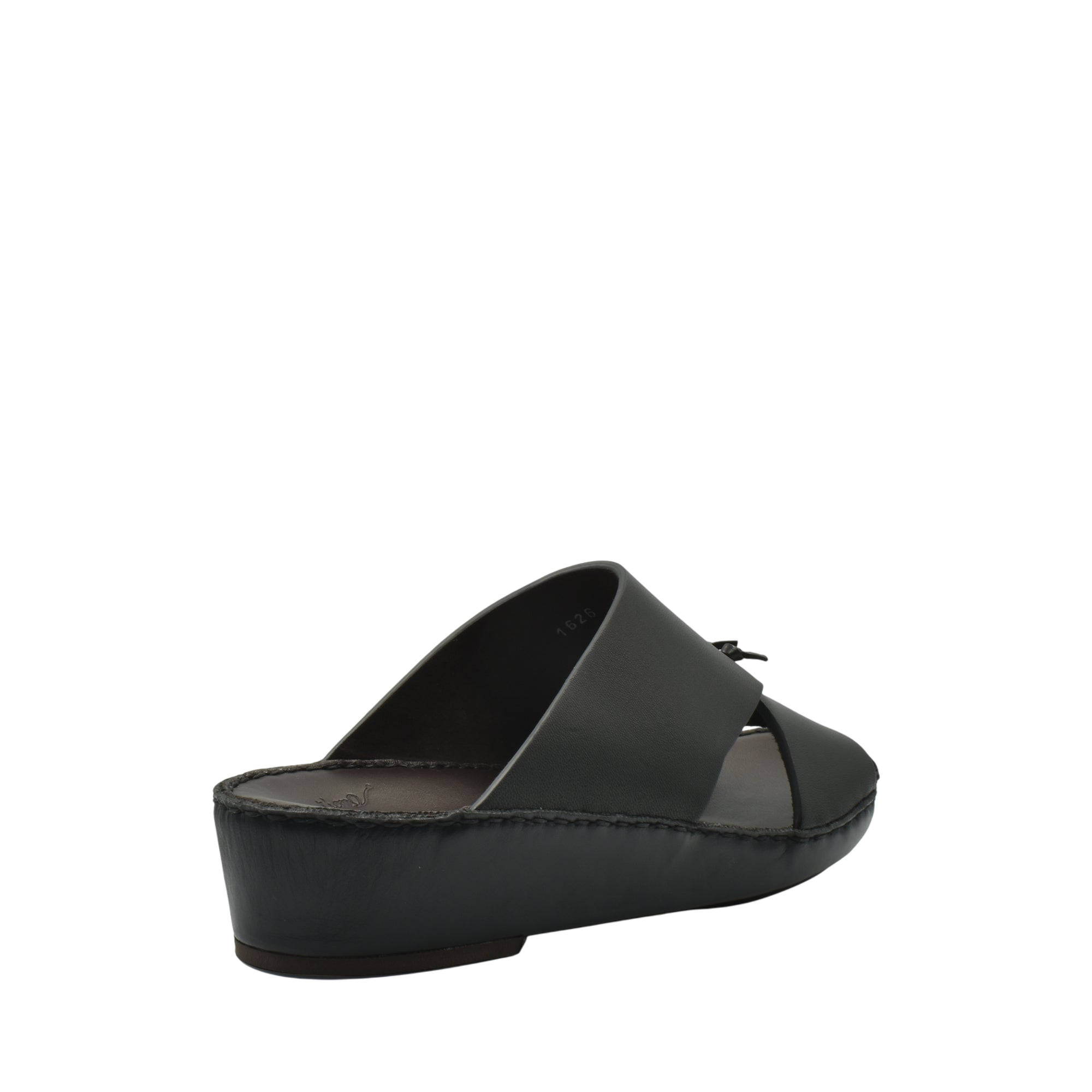 Black luxury nappa leather sandal with a wedge sole from a private collection