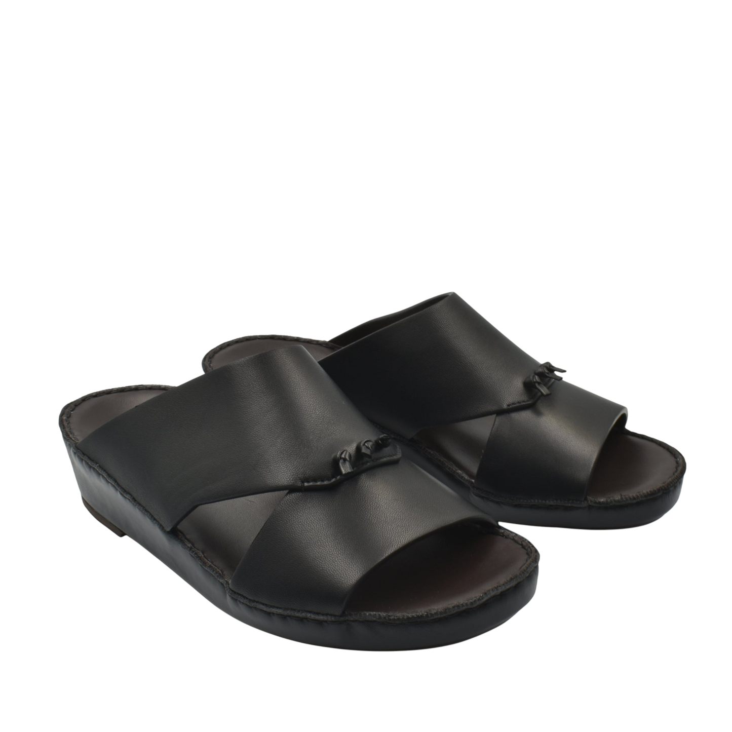 Black luxury nappa leather sandal with open toe and slip-on design for comfortable wear