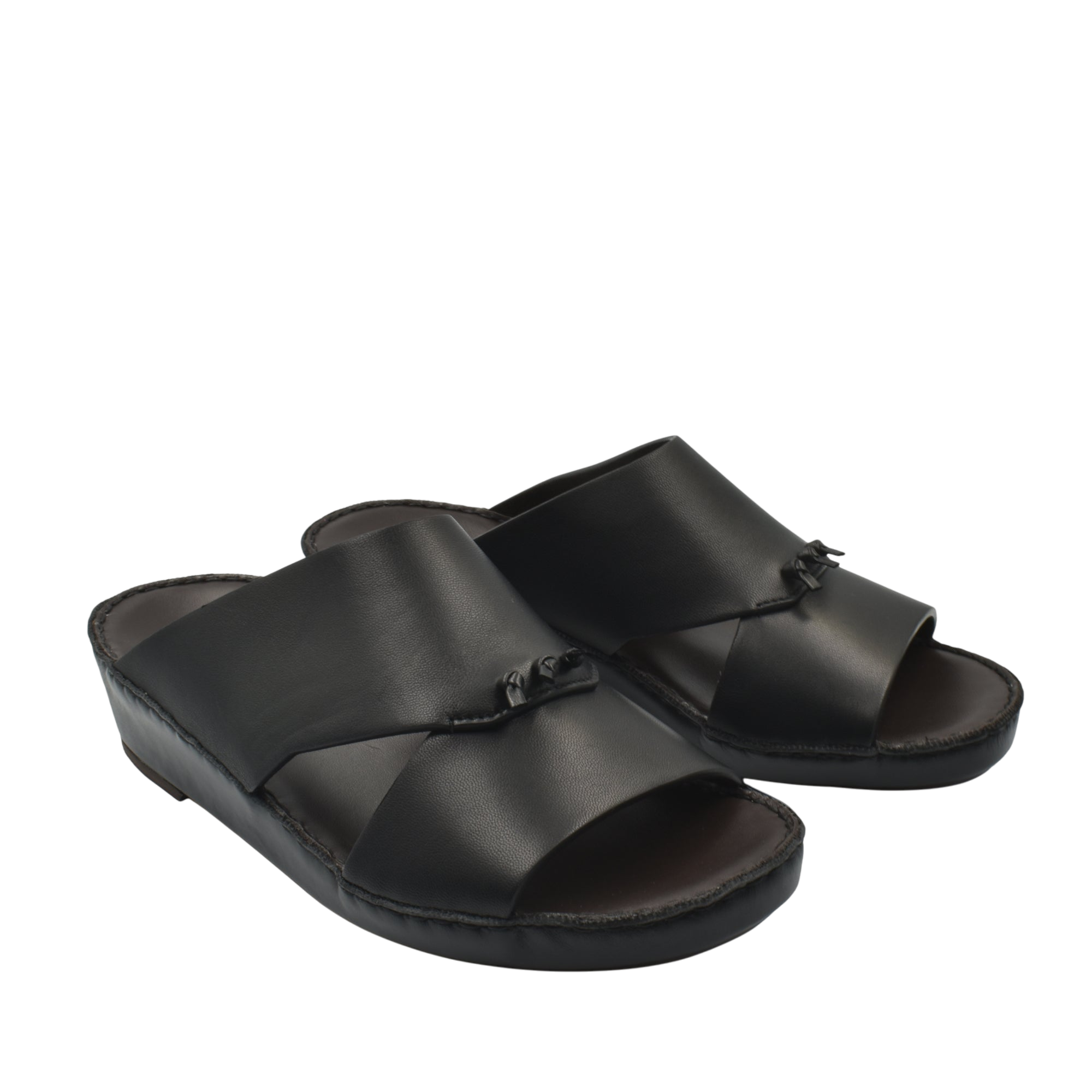 Black luxury nappa leather sandal with open toe and slip-on design for comfortable wear