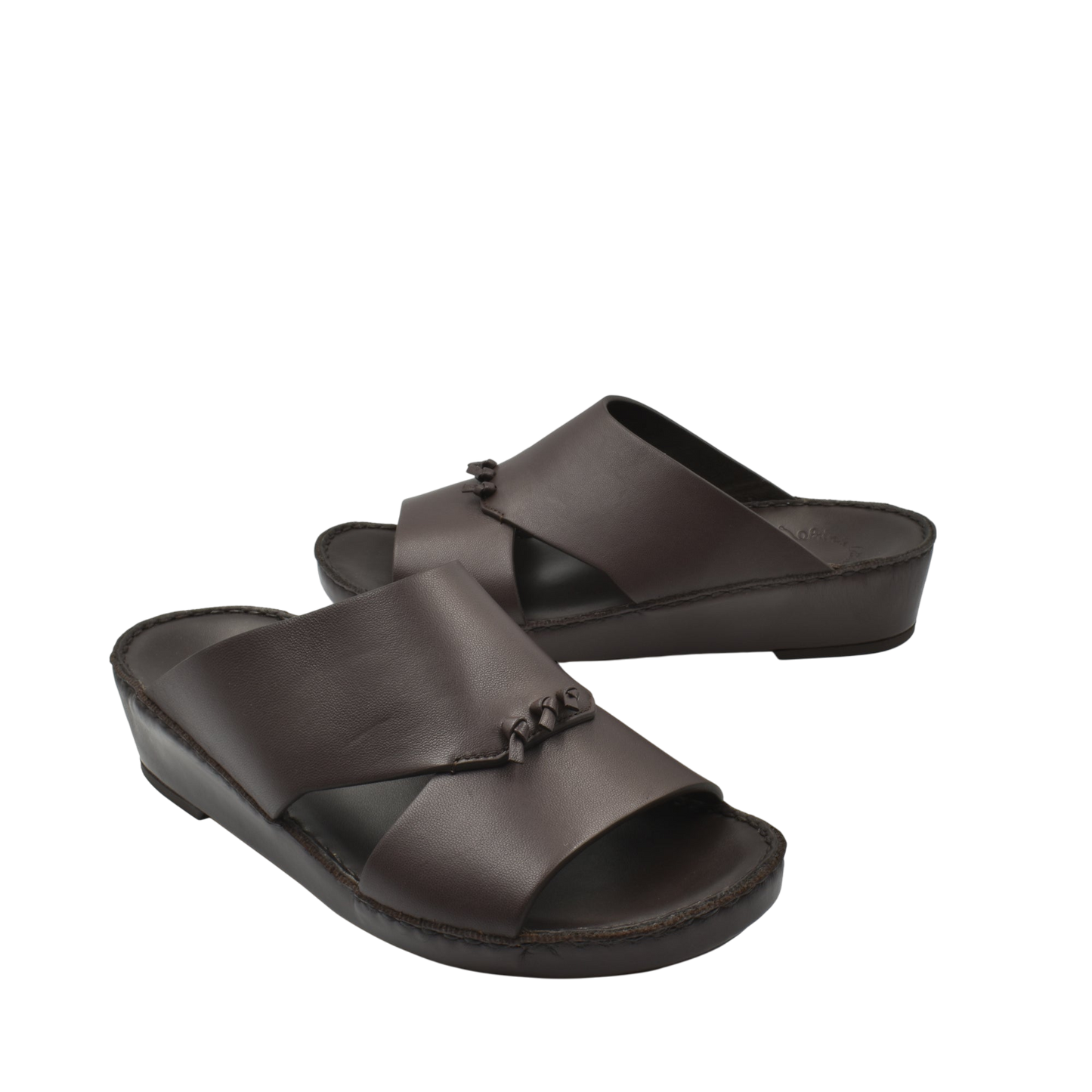 Brown luxury nappa leather sandal with wide strap and cushioned sole for comfortable wear
