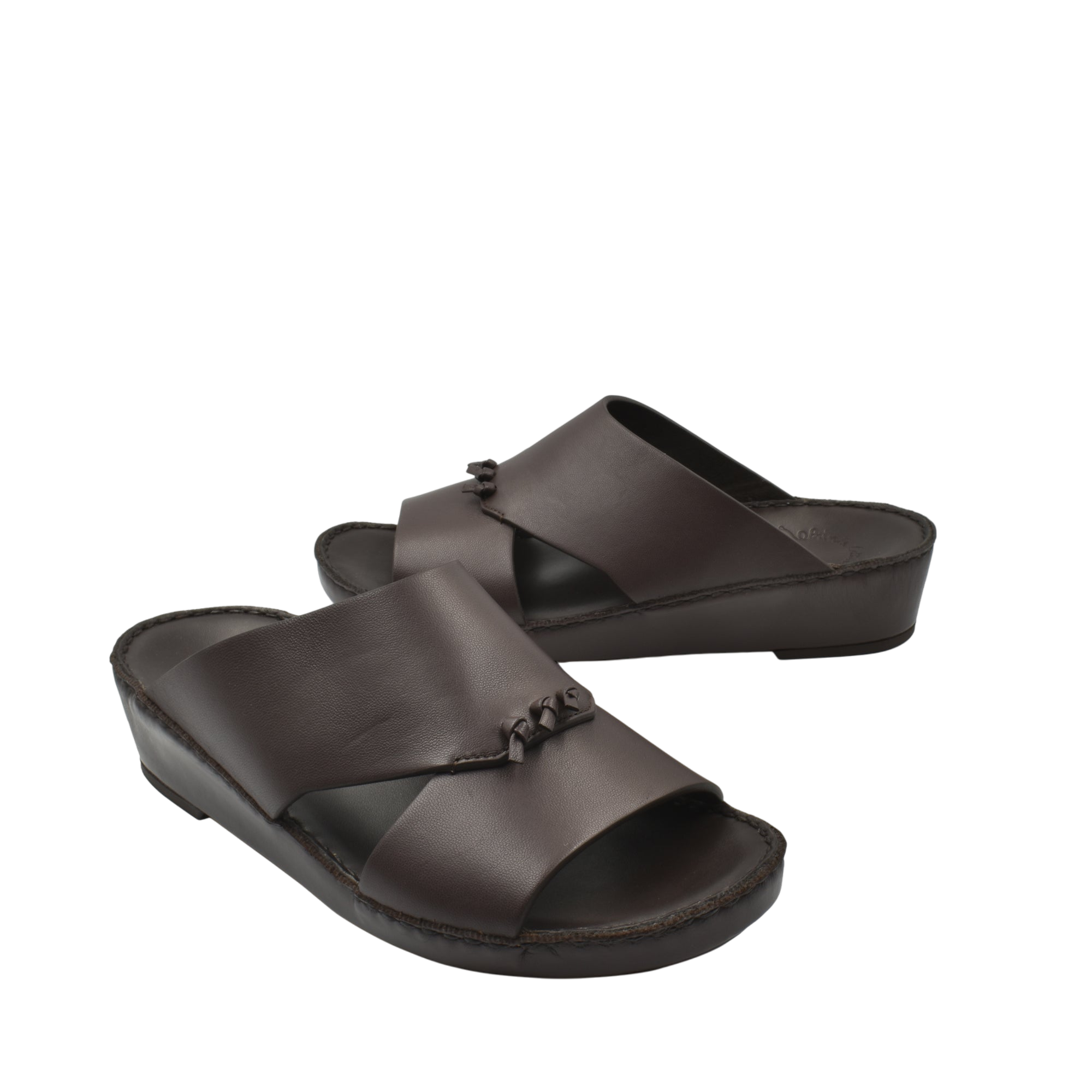 Brown luxury nappa leather sandal with wide strap and cushioned sole for comfortable wear