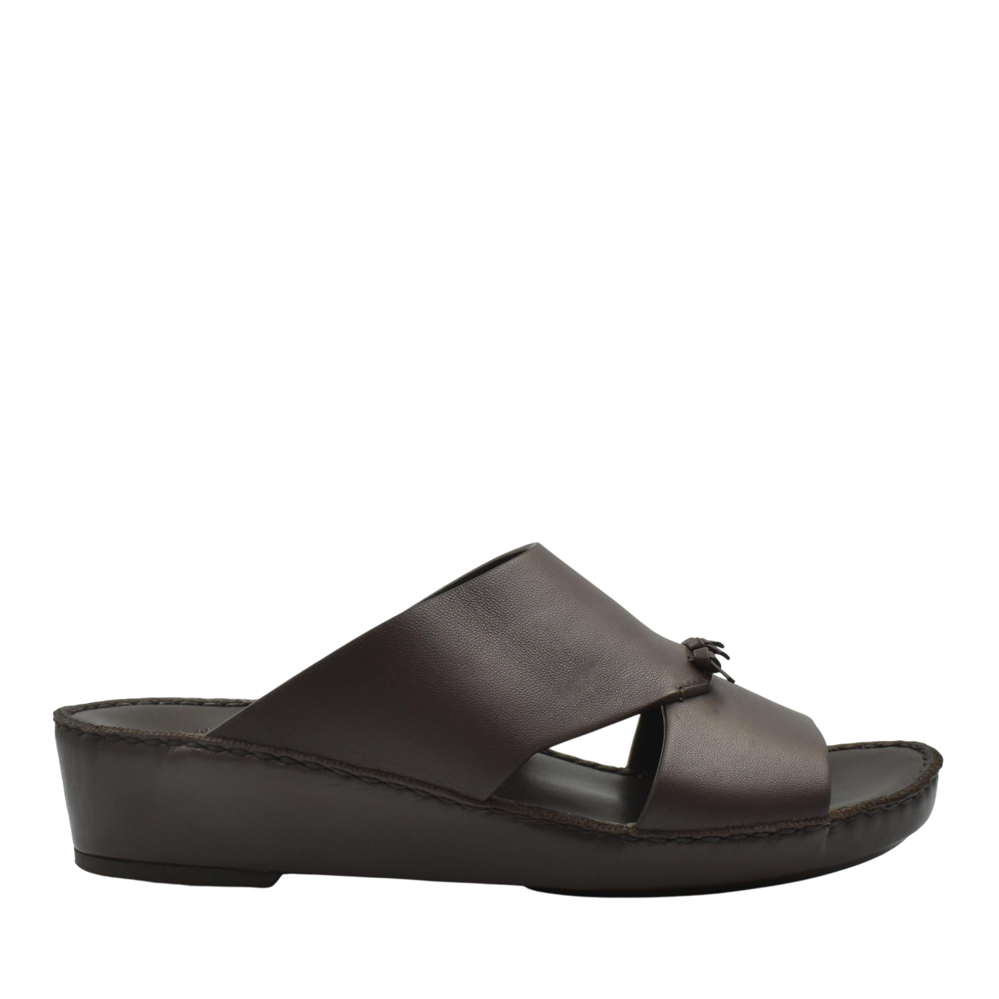 Brown luxury nappa leather sandal with cushioned sole and open toe design for comfort