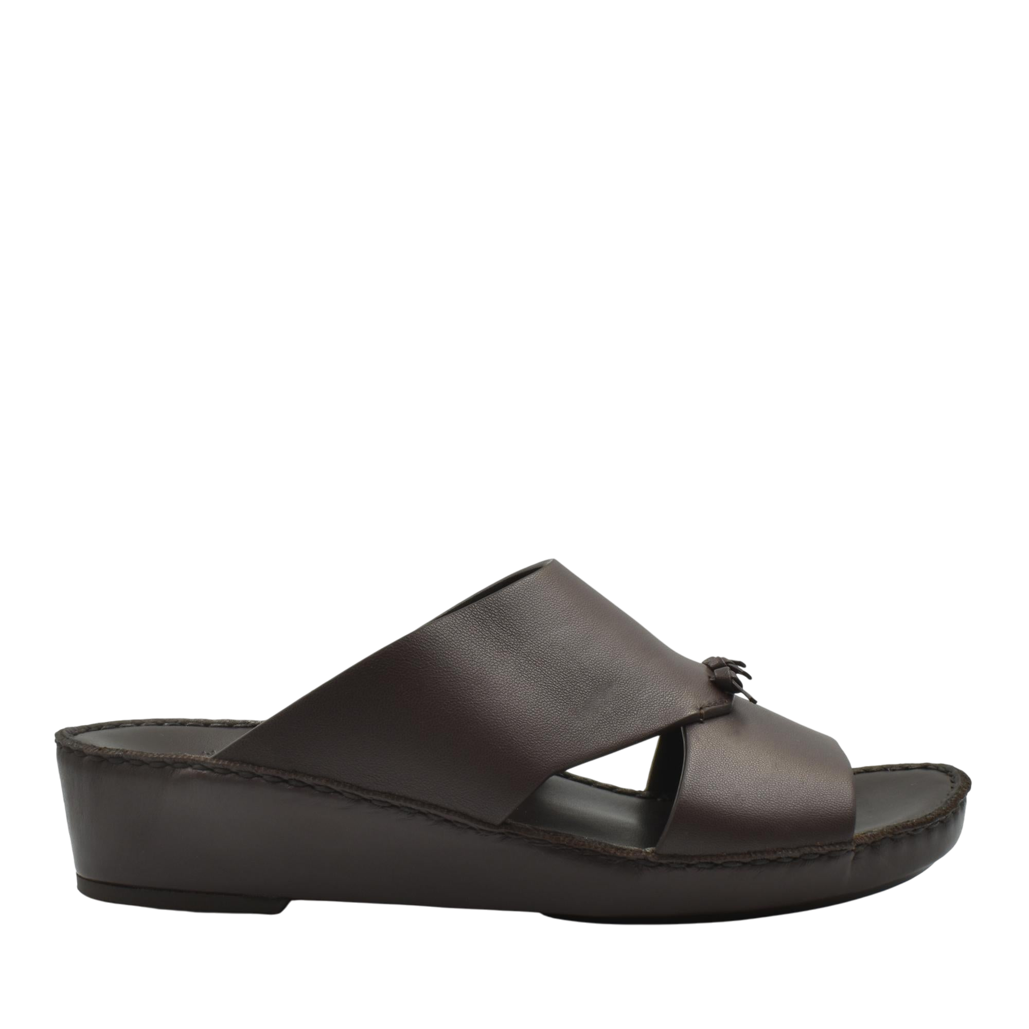Brown luxury nappa leather sandal with cushioned sole and open toe design for comfort