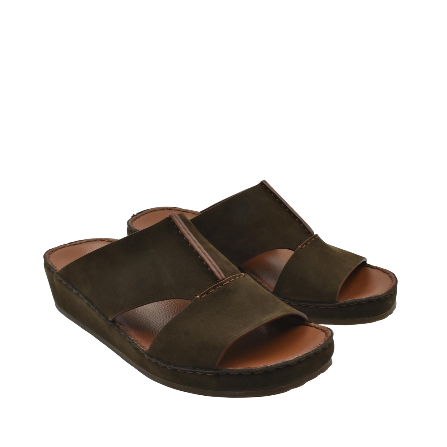 Pair of luxury nubuck sandals in dark brown with open toe and cushioned sole