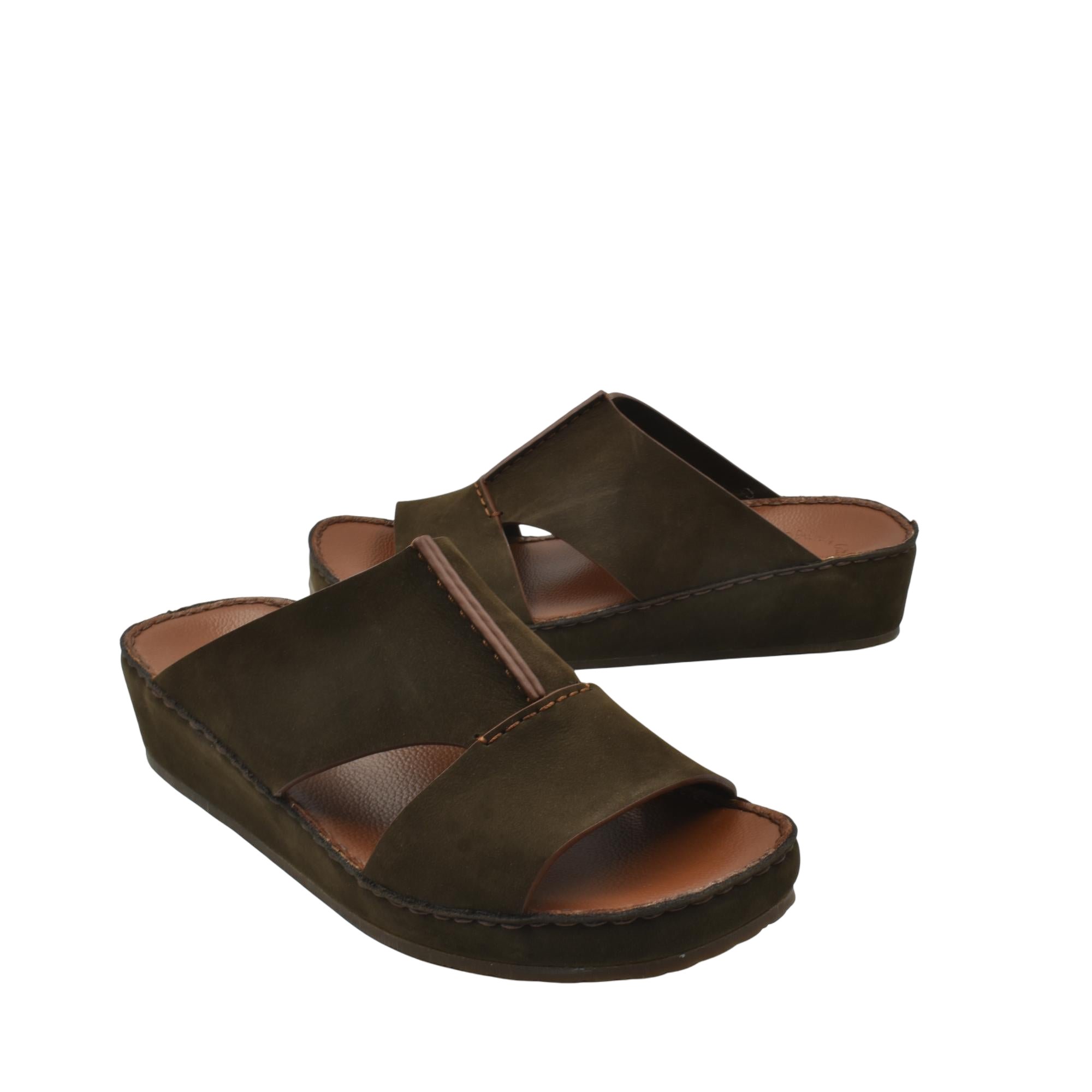 Private collection luxury nubuck sandals in dark brown with cushioned sole and open toe design