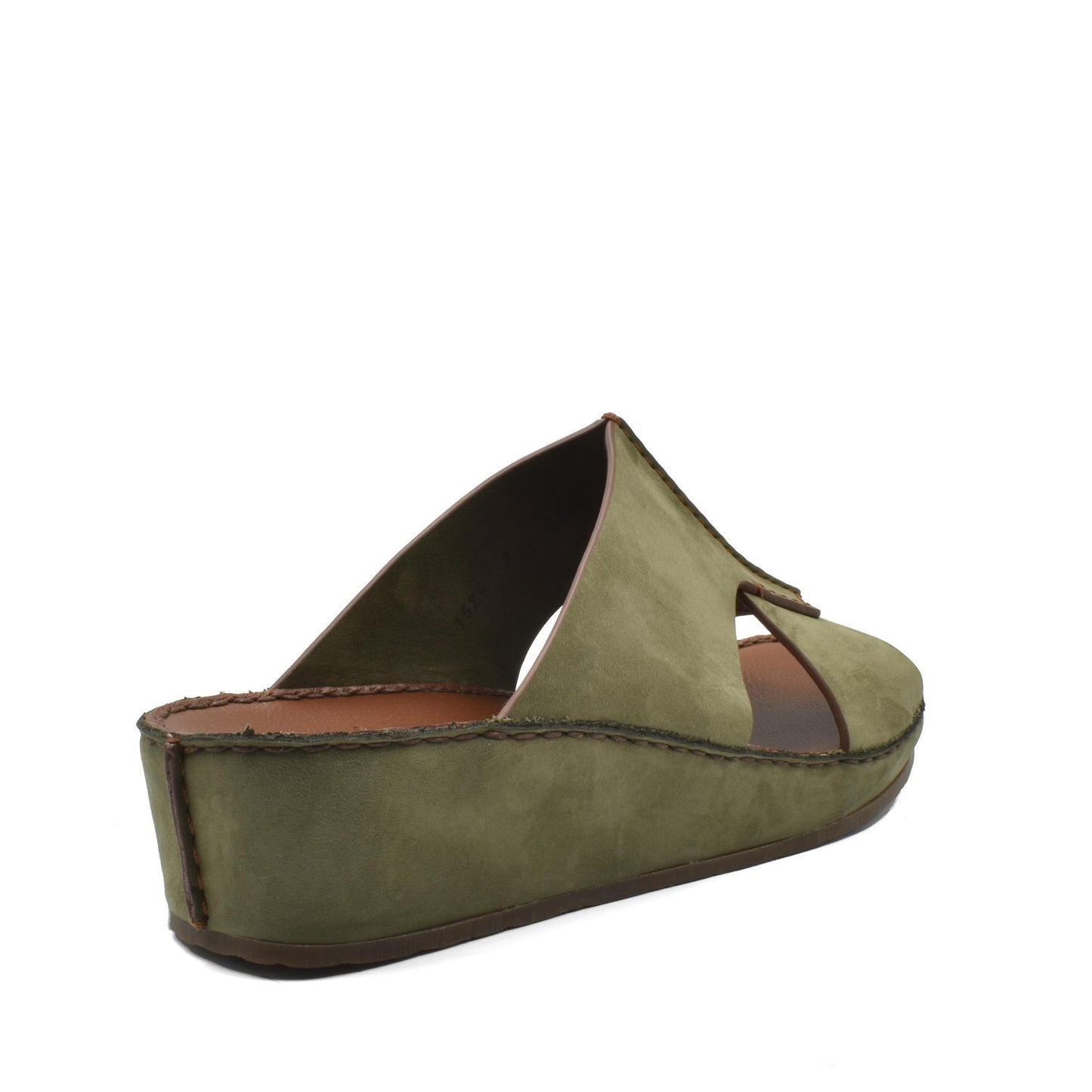 Olive green luxury nubuck slides with wedge sole and open toe design for comfortable wear