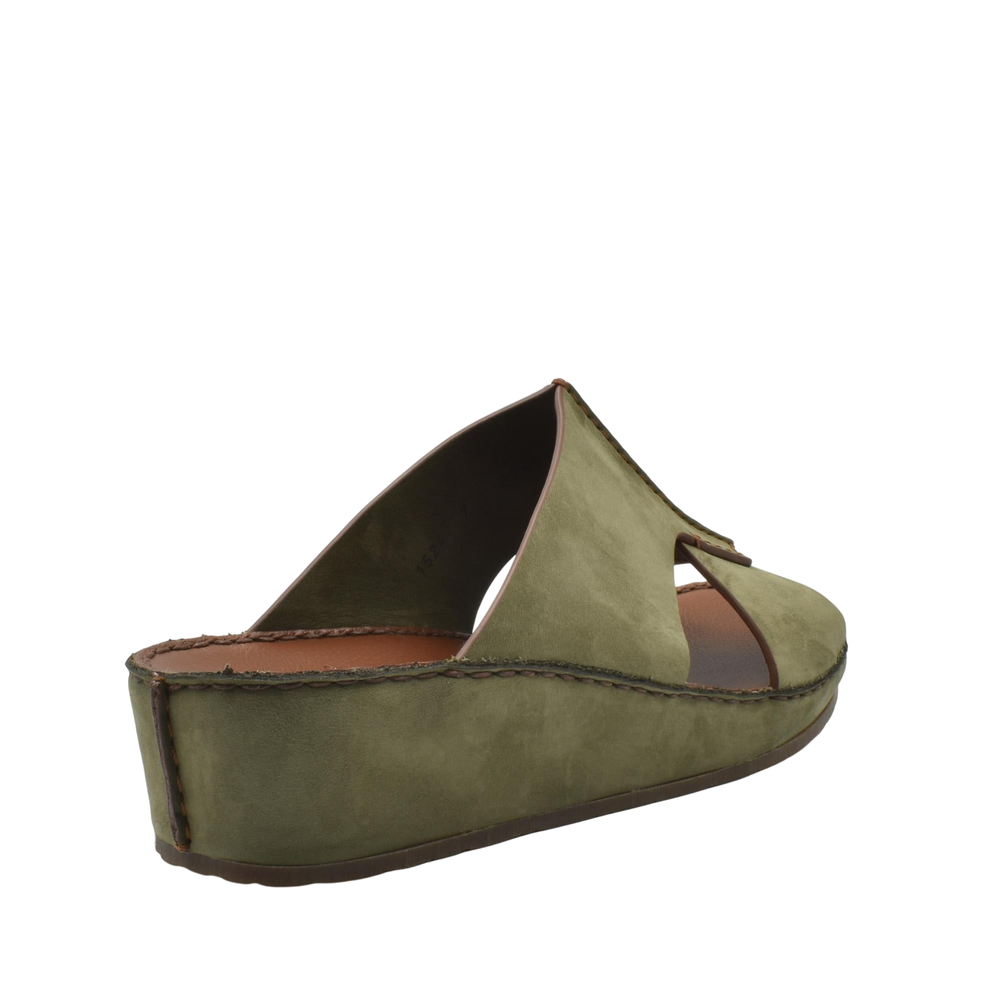 Olive green luxury nubuck slides with wedge sole and open toe design for comfortable wear