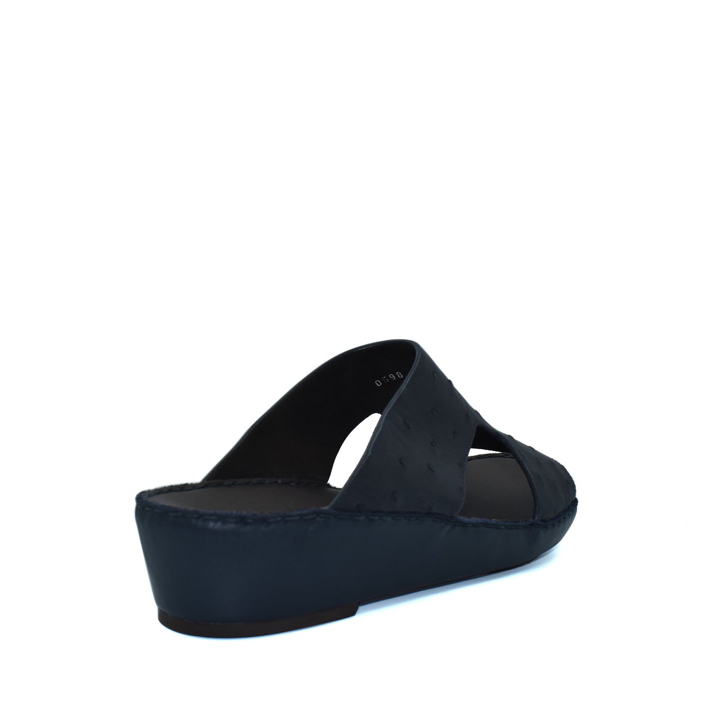Black luxury ostrich sandals with open toe and comfortable wedge sole from private collection