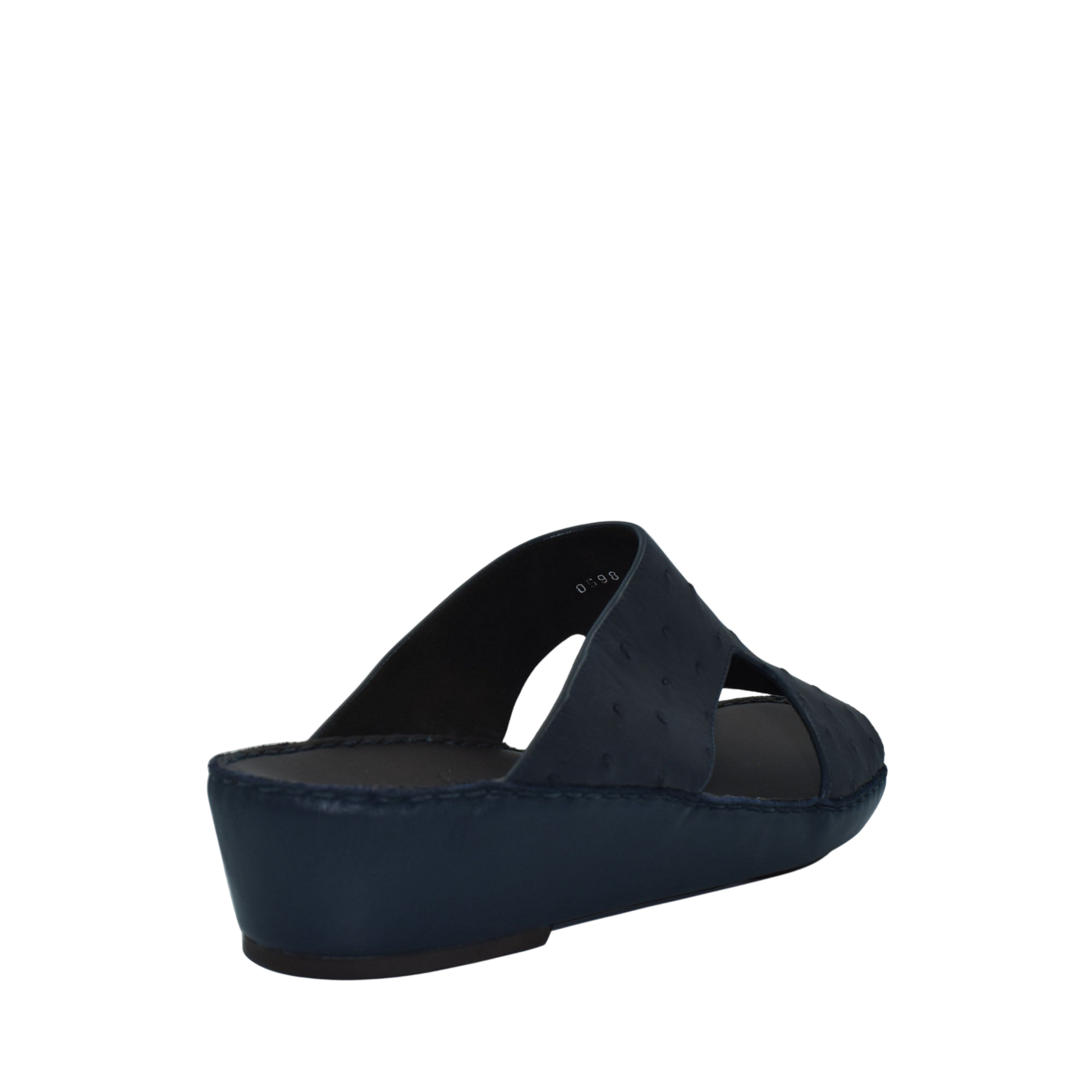 Black luxury ostrich sandals with open toe and comfortable wedge sole from private collection